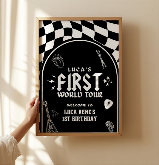 First World Tour Birthday Welcome Sign Born to Rock Birthday Party Another One Bites the Dust First Birthday Theme Rockstar Rockabilly