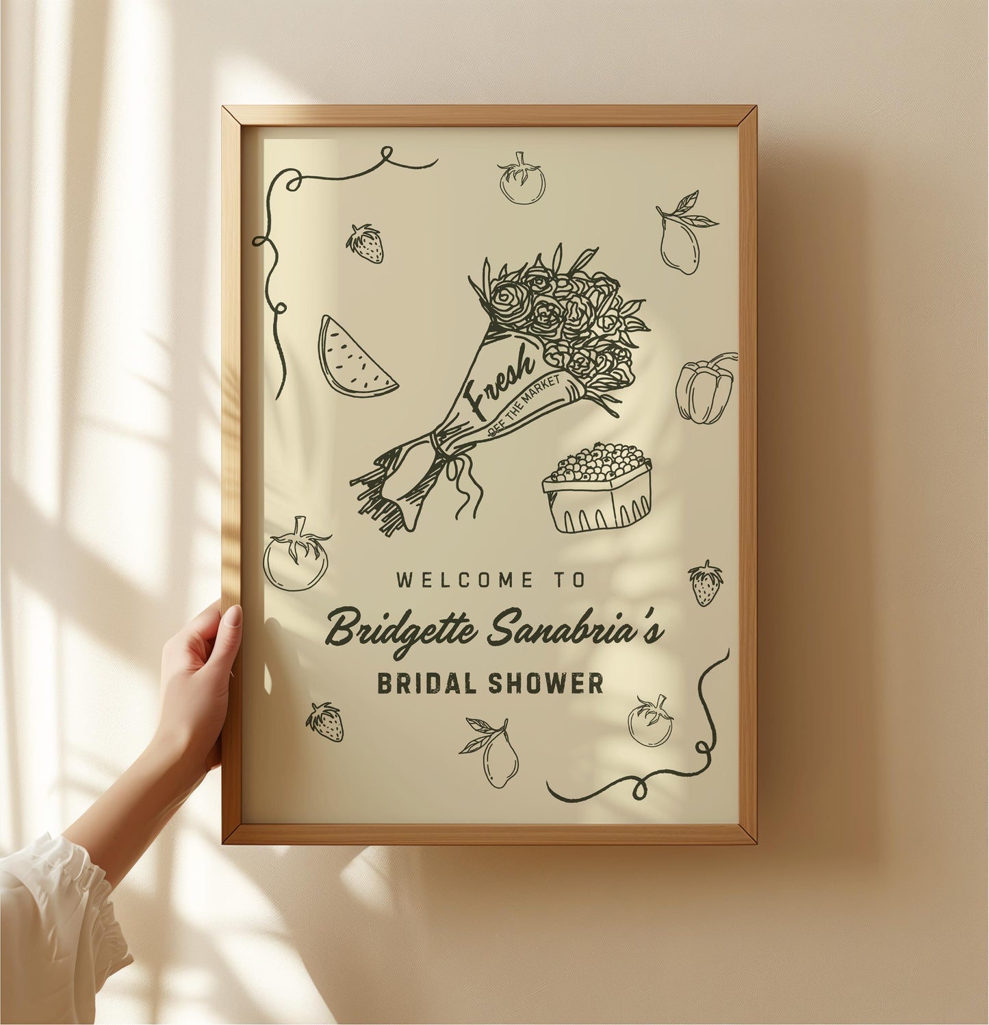 Fresh Off the Market Hand Drawn Bridal Shower Welcome Sign Template Whimsical Farmers Market Welcome Sign Entrance Bridal Shower Custom Sign