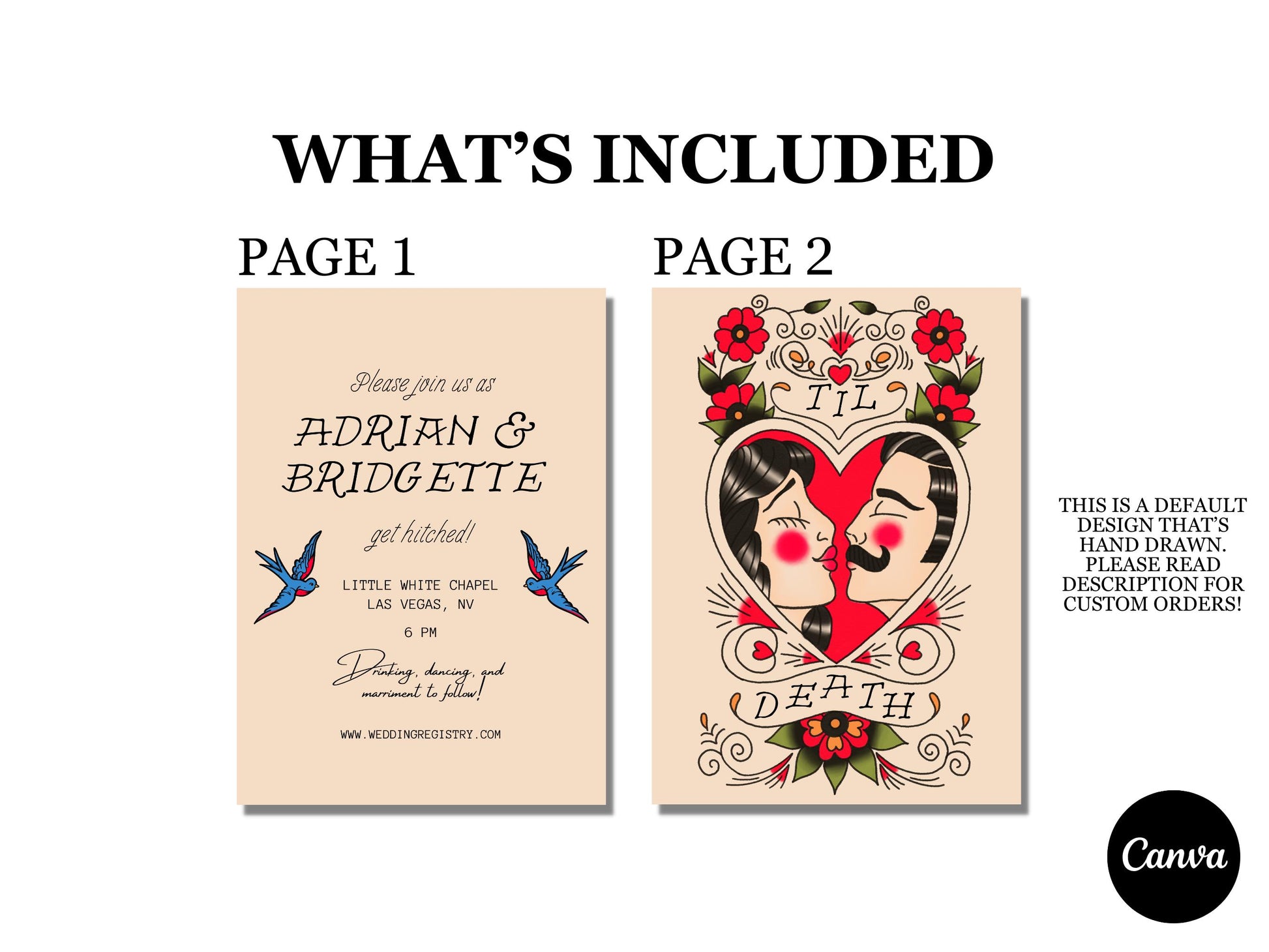 Wedding Invitation Traditional Tattoo Wedding Old School Tattoo Rock N Roll Vintage Wedding Stationery Tattoo Rockabilly Custom Invite