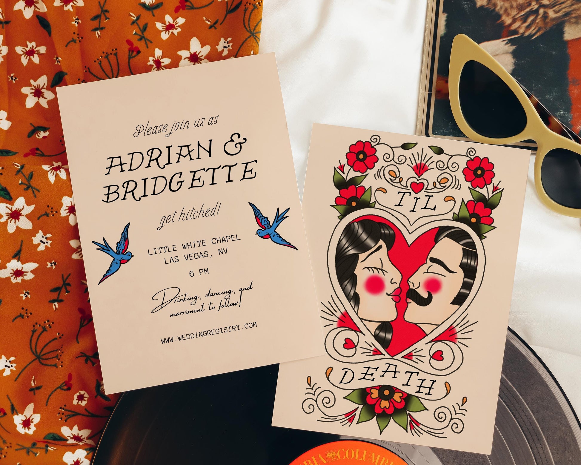 Wedding Invitation Traditional Tattoo Wedding Old School Tattoo Rock N Roll Vintage Wedding Stationery Tattoo Rockabilly Custom Invite