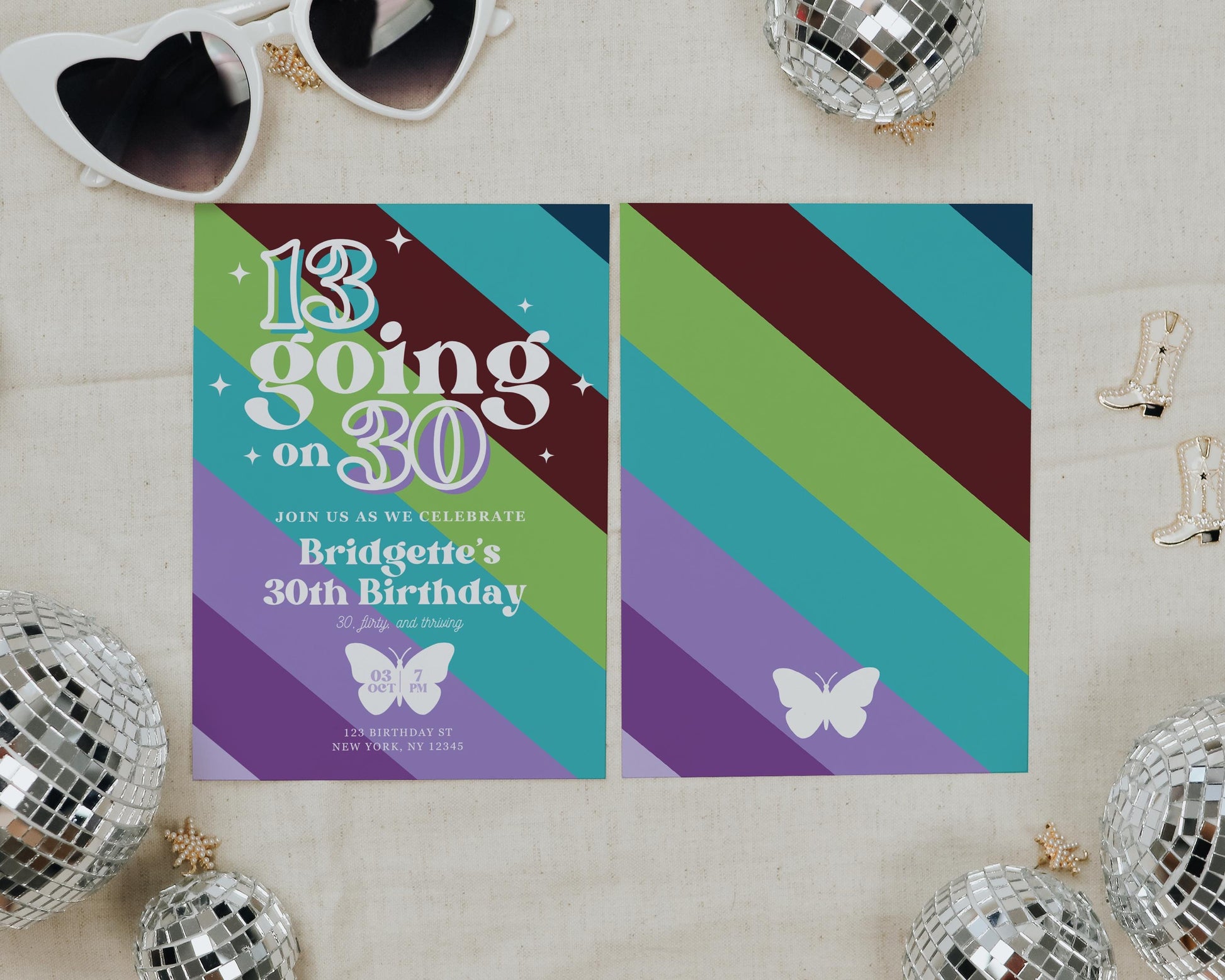 13 Going on 30 Themed Birthday Invitation Editable 13th Birthday Invite 30th Birthday Party Digital Invitation Retro Birthday Thirty Flirty