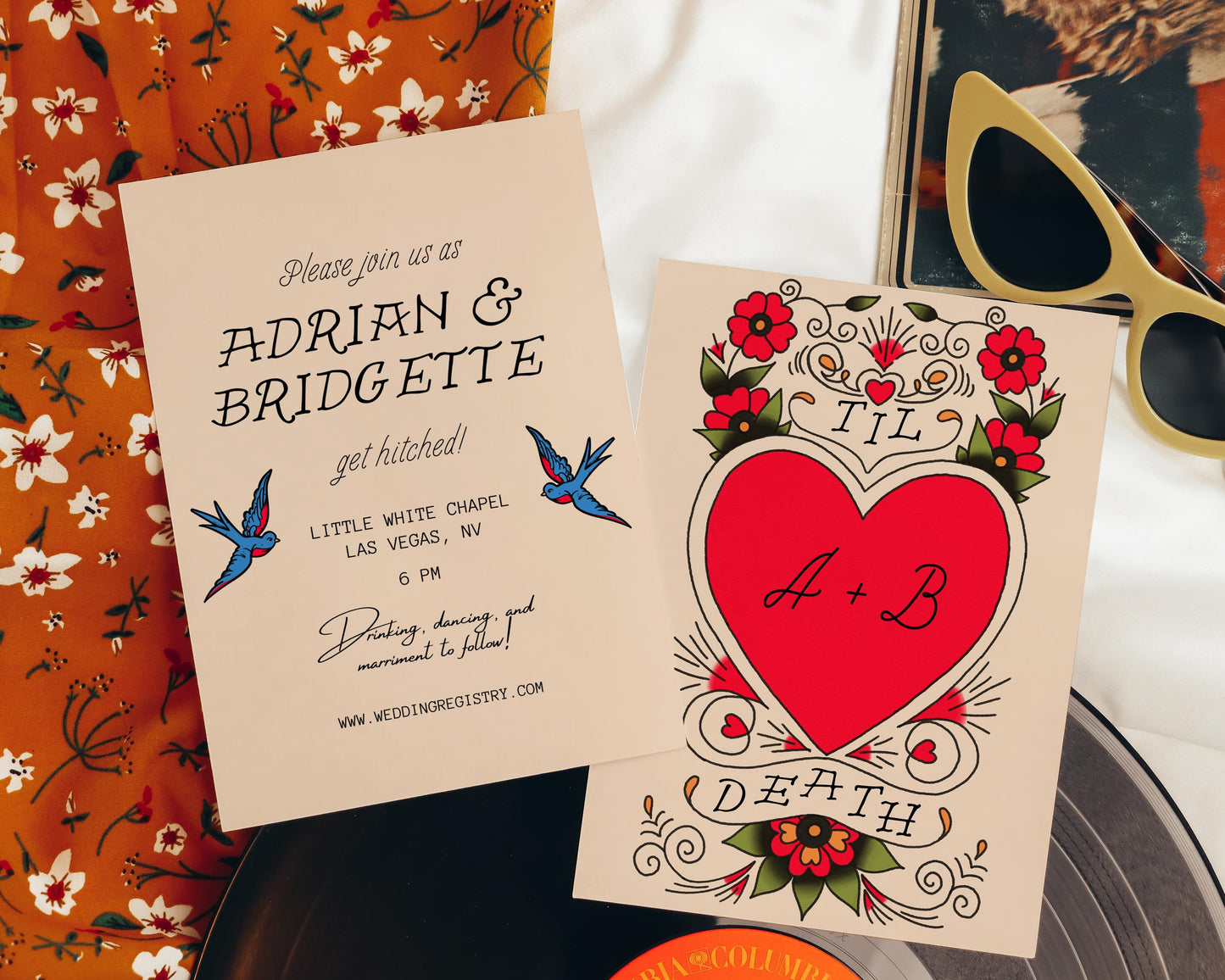 WEDDING INVITATION Traditional Tattoo Wedding Old School Tattoo Rock N Roll Vintage Wedding Stationery Tattoo Rockabilly Wedding Invite