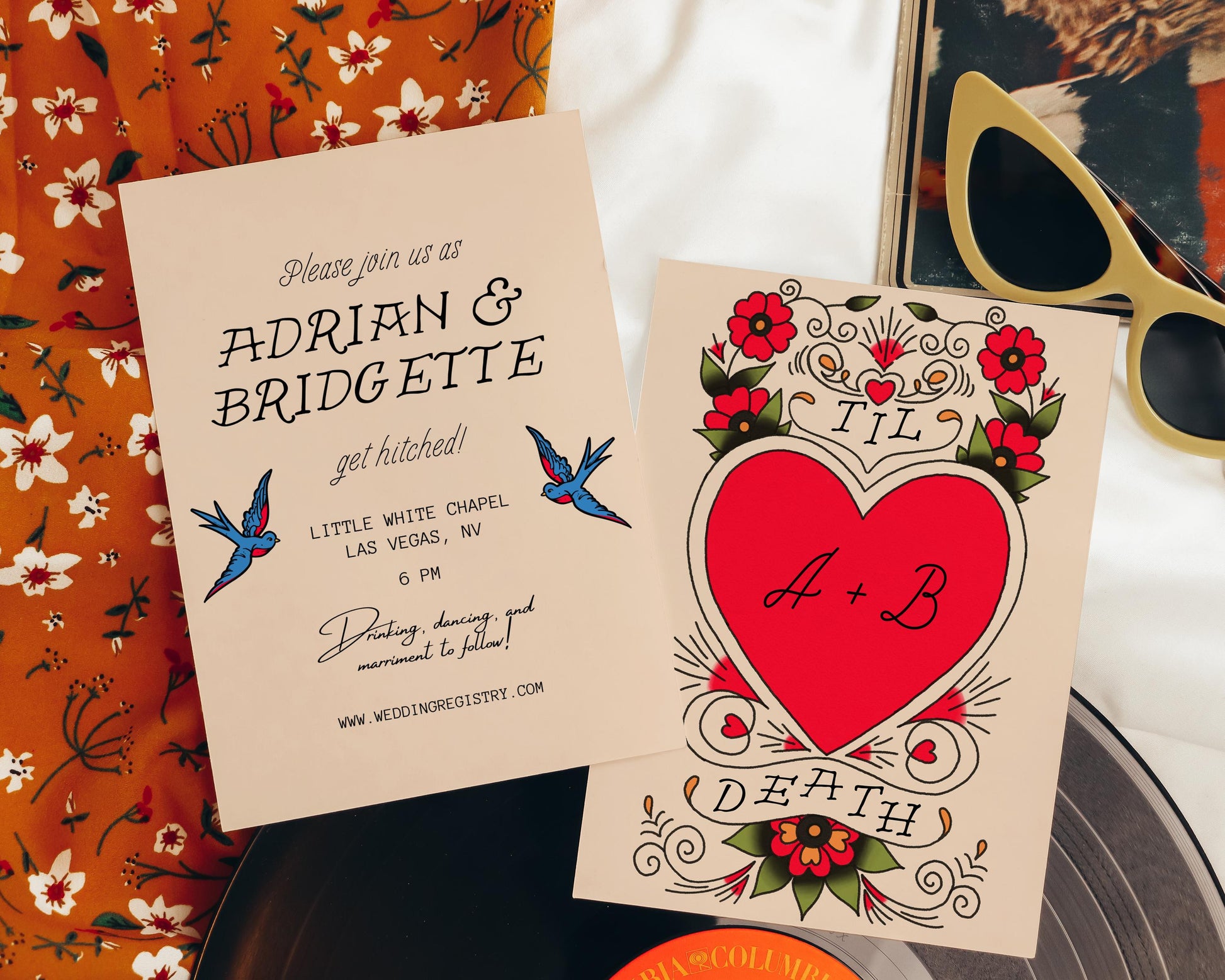 WEDDING INVITATION Traditional Tattoo Wedding Old School Tattoo Rock N Roll Vintage Wedding Stationery Tattoo Rockabilly Wedding Invite