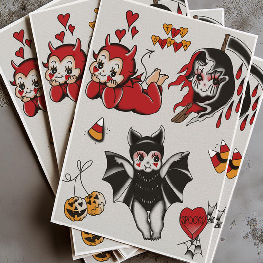 Kewpie Flash Sheet Devil Kewpie Halloween Flash Art Traditional Tattoo Old School Tattoo Art Digital Print