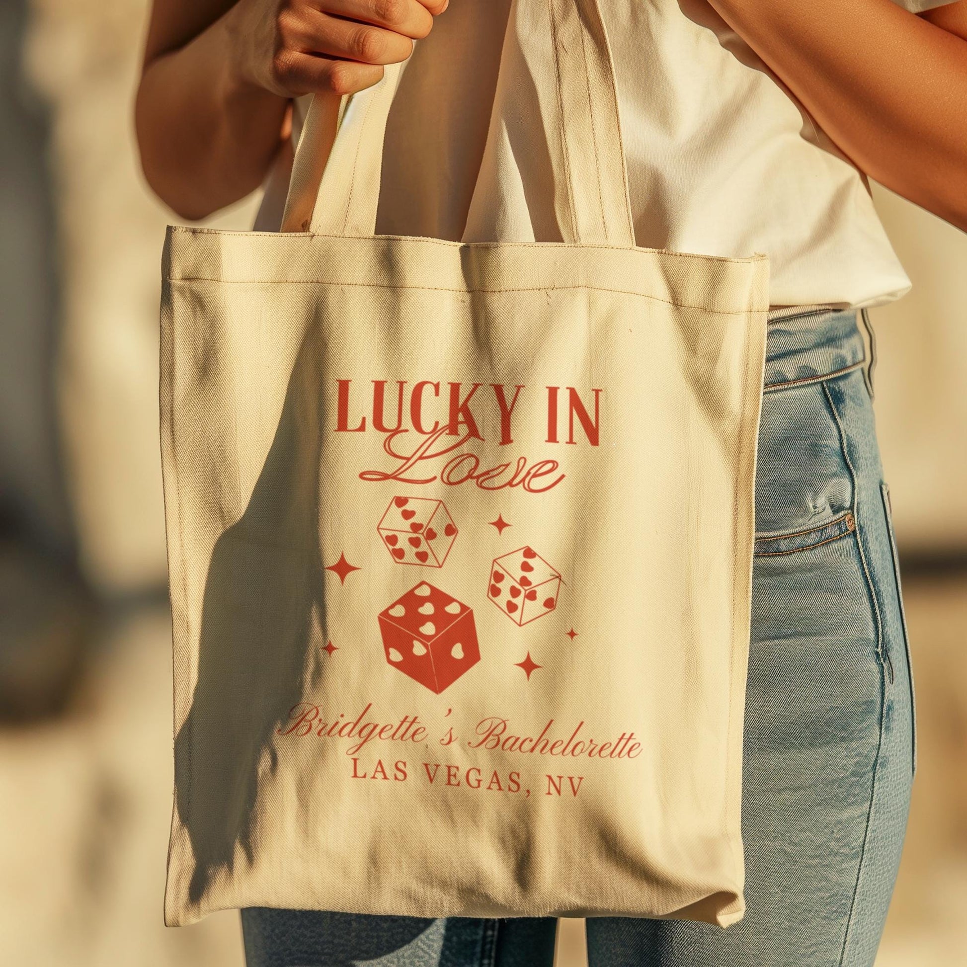 Lucky in Love Bachelorette Canvas Tote Bag Custom Bachelorette Gift Bridesmaid Gift Personalized Tote Bag Vegas Bachelorette Party Gift Tote