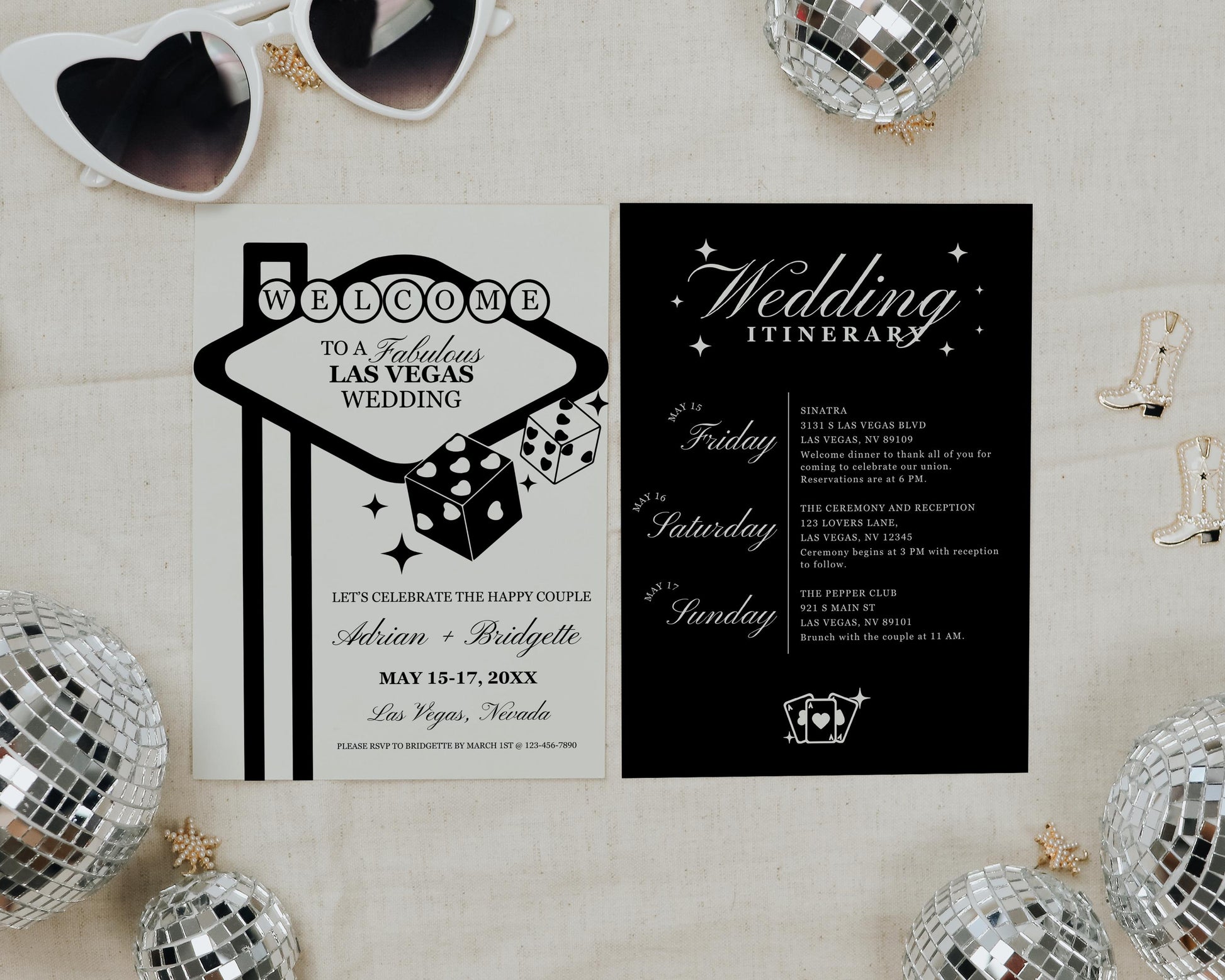 Las Vegas Wedding Weekend Itinerary Lucky in Love Wedding Itinerary Template Vintage Wedding Stationery Viva Las Vegas Wedding Perfect Match