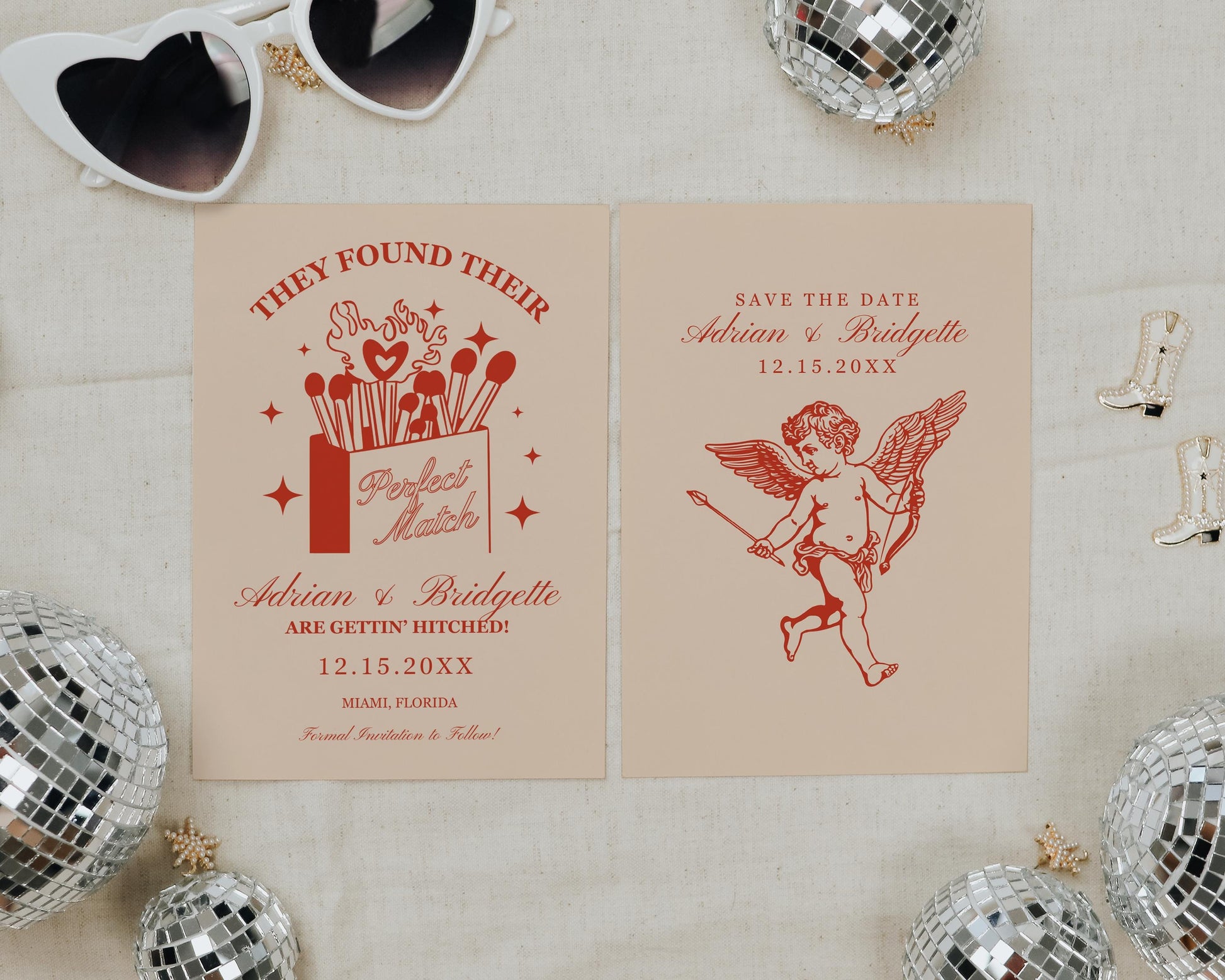 Perfect Match Wedding Save the Date Template Match Made in Heaven Wedding Invite Retro Cupid Wedding Quirky Wedding Invitation Retro Wedding