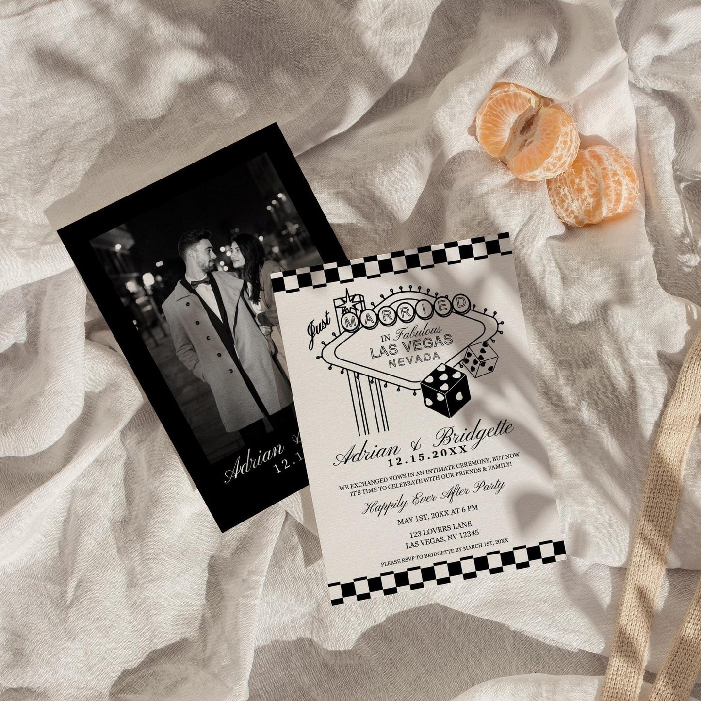 Las Vegas Elopement Announcement Vegas Wedding Pocket Wedding After Party Invite Wedding Reception Invitation Lucky in Love Vintage Wedding