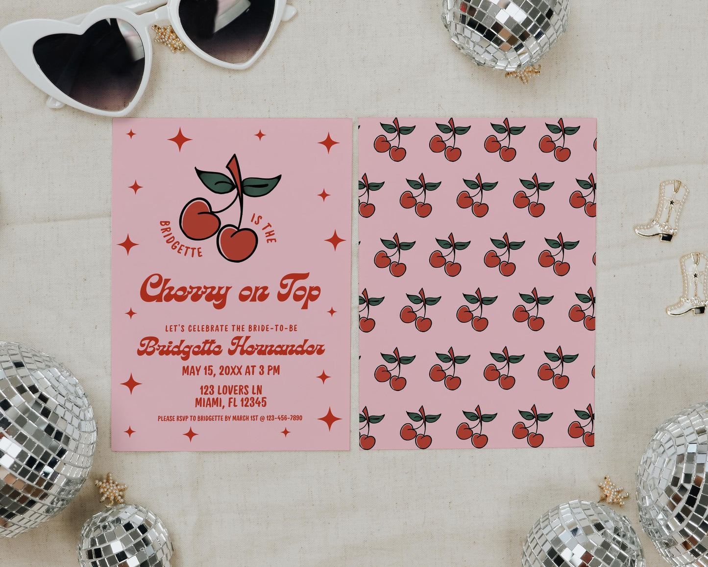 Cherry on Top Bridal Shower Invite Hand Drawn Bachelorette Invite Template Editable Cherry Illustration Whimsical Bridal Shower Coquette