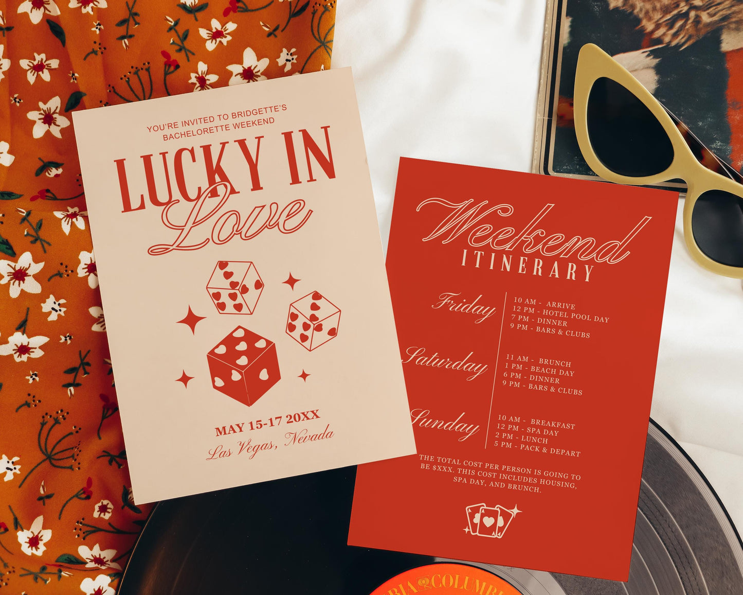 Lucky in Love Bachelorette Party Invitation Las Vegas Bachelorette Weekend Itinerary Template Vintage Wedding Stationery Hen Party Retro