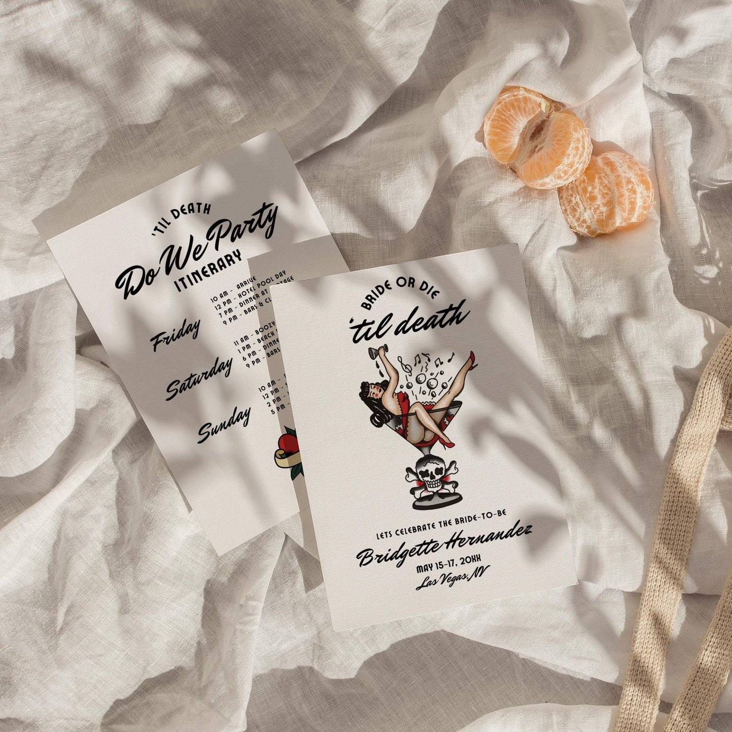 Traditional Tattoo Bachelorette Invitation and Itinerary Old School Tattoo Til Death Do Us Party Black Hens Party Bride or Die Bachelorette