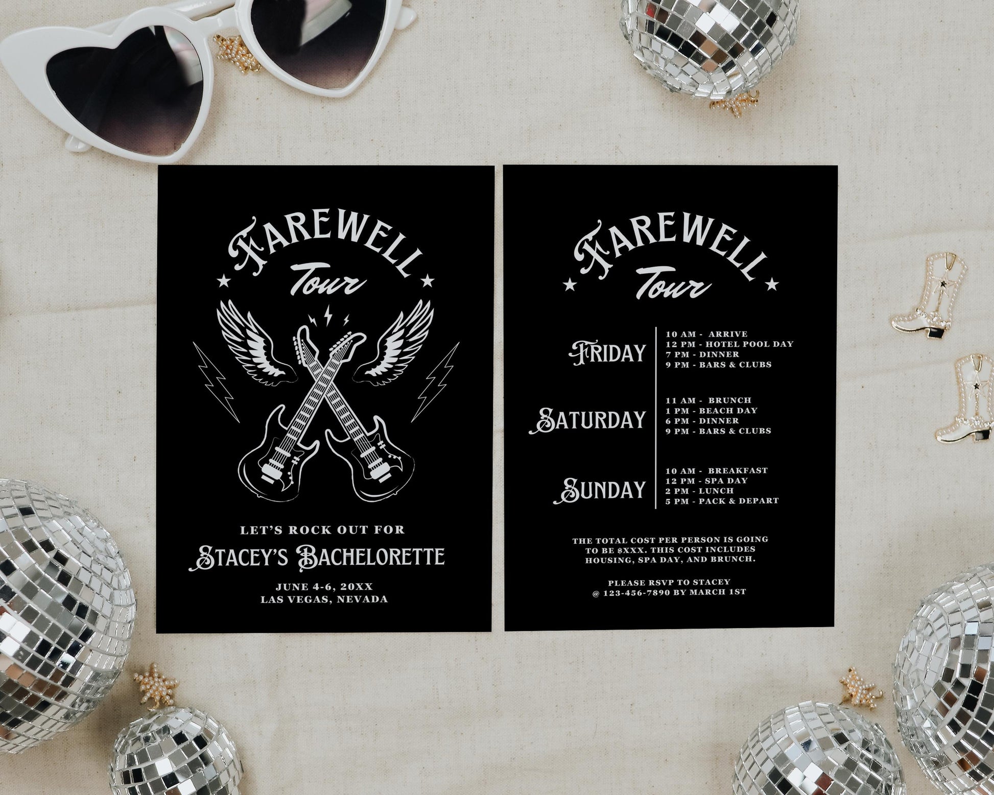 Farewell Tour Bachelorette Weekend Invitation and Itinerary Rock N Roll Bachelorette Party Rockabilly Bachelorette Invite Template Hen Party