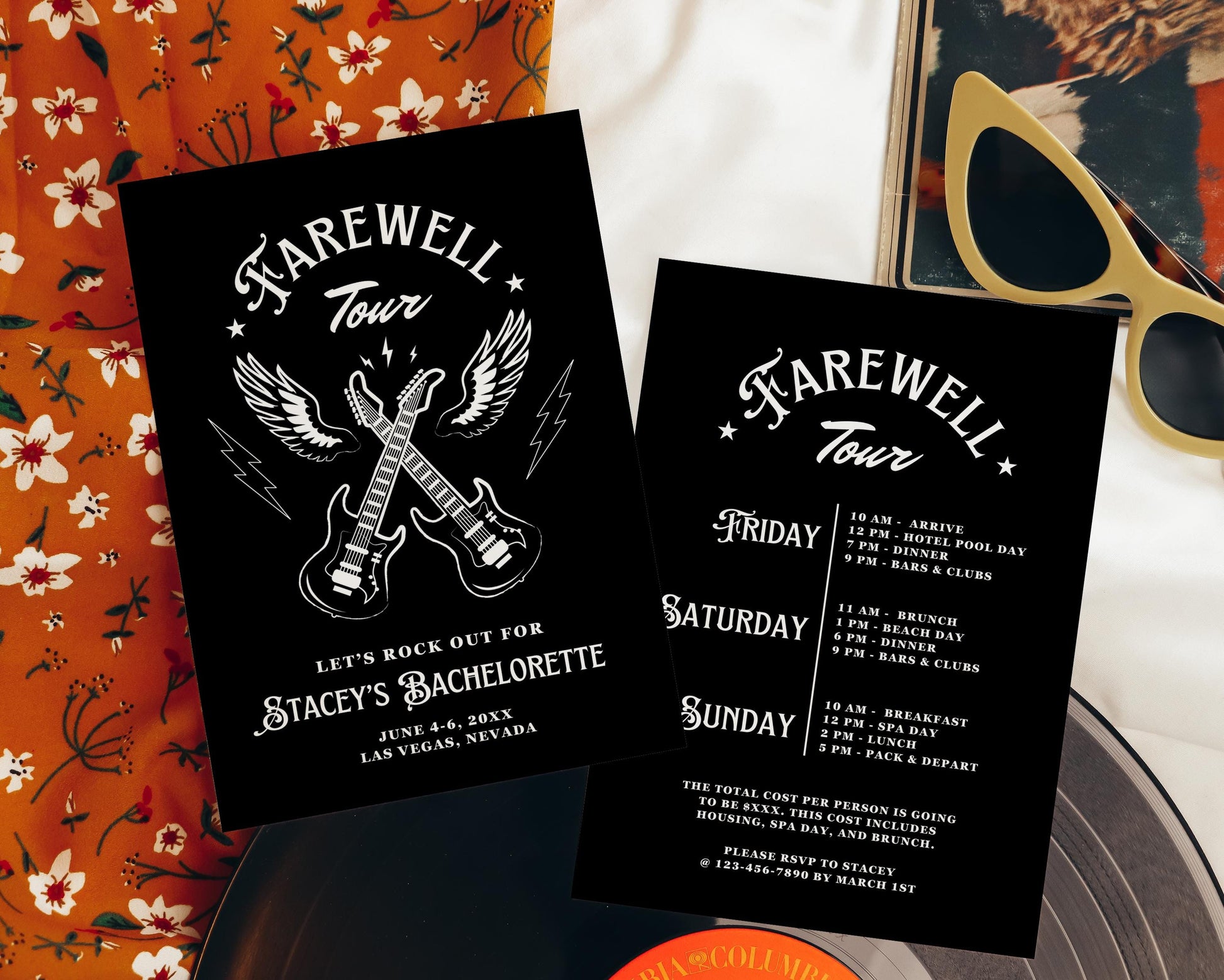 Farewell Tour Bachelorette Weekend Invitation and Itinerary Rock N Roll Bachelorette Party Rockabilly Bachelorette Invite Template Hen Party