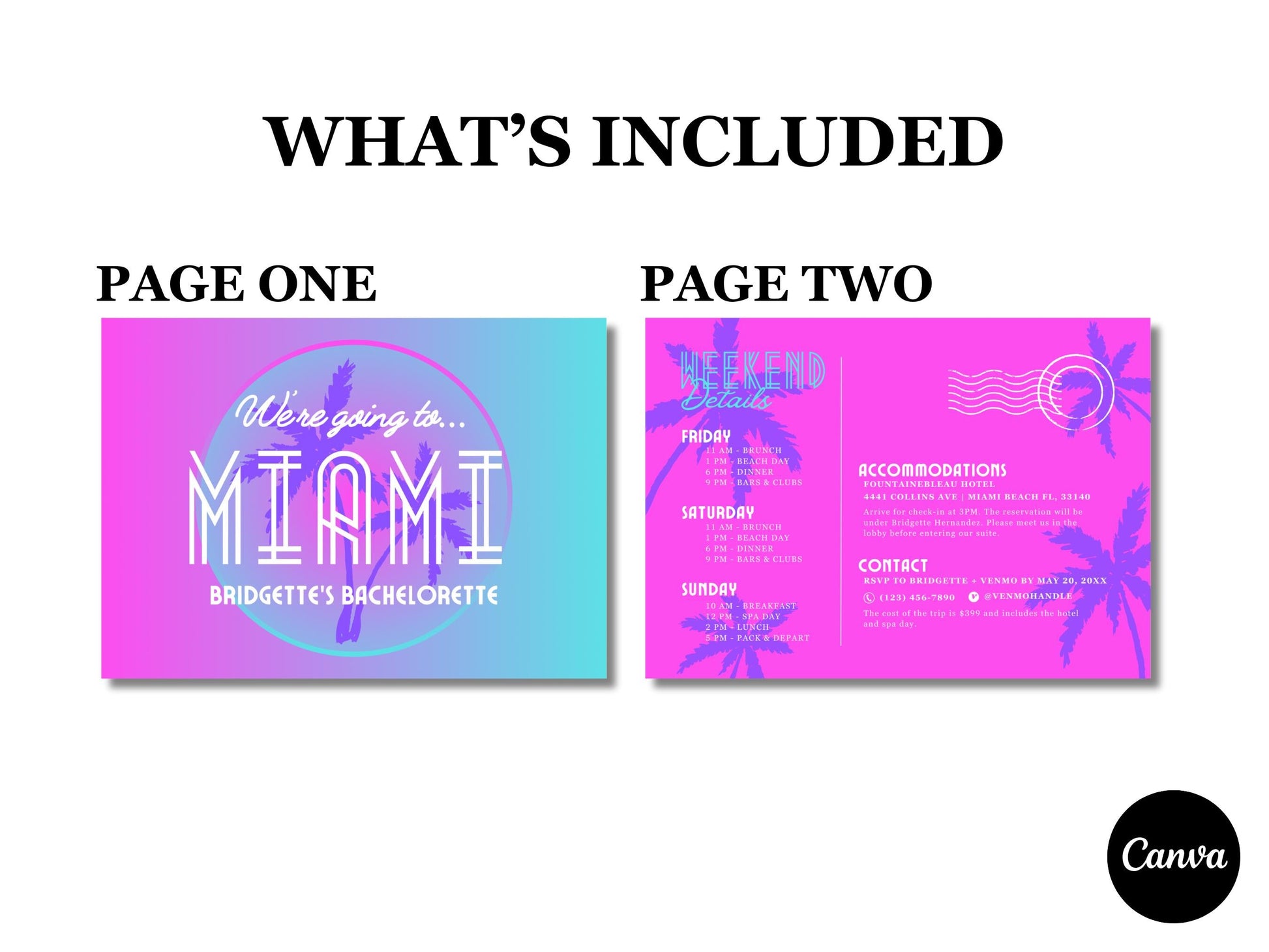 Miami Bachelorette Itinerary Miami Bachelorette Post Card Travel Itinerary Template Miami Vice Bachelorette Party Itinerary Template