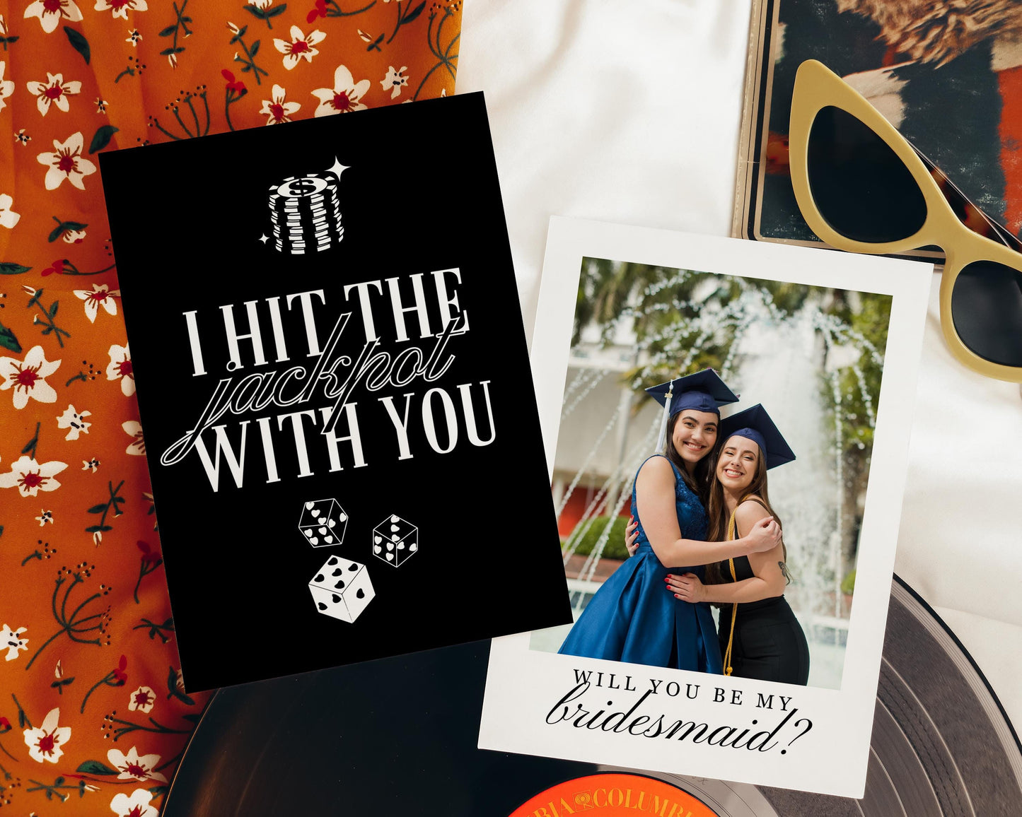 Bridesmaid Proposal Las Vegas Wedding Hit the Jackpot With You Bridesmaid Proposal Photo Card Vegas Wedding Lucky in Love Wedding Theme