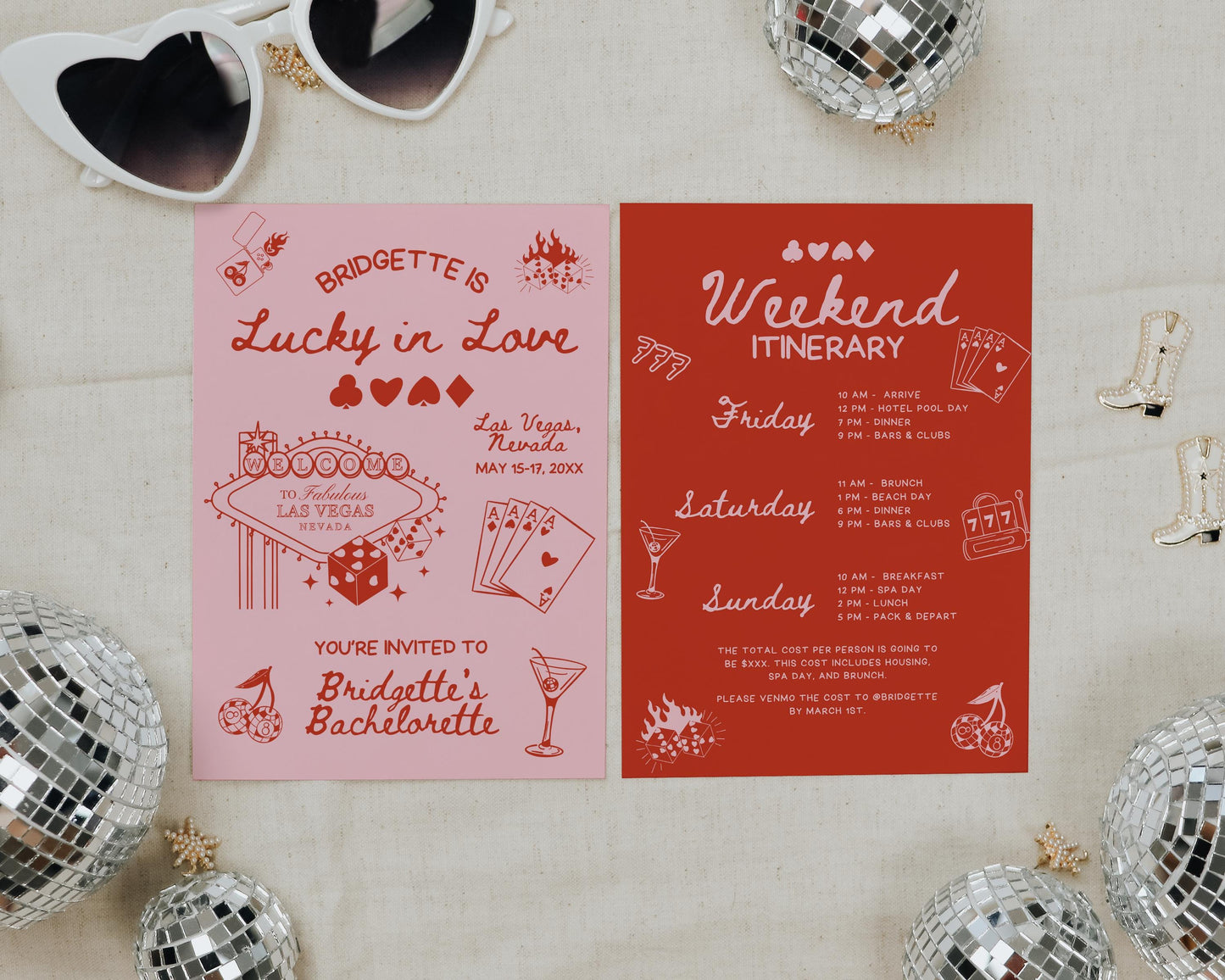 Lucky In Love Las Vegas Bachelorette Invitation Itinerary Editable Template Vegas Bachelorette Invite Hand Drawn Whimsical Bach Party Invite