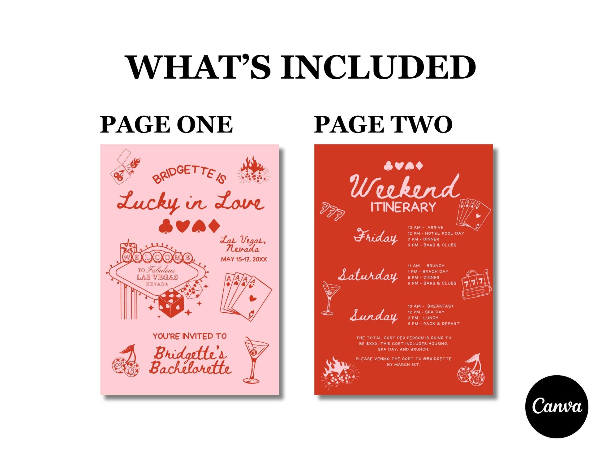 Lucky In Love Las Vegas Bachelorette Invitation Itinerary Editable Template Vegas Bachelorette Invite Hand Drawn Whimsical Bach Party Invite