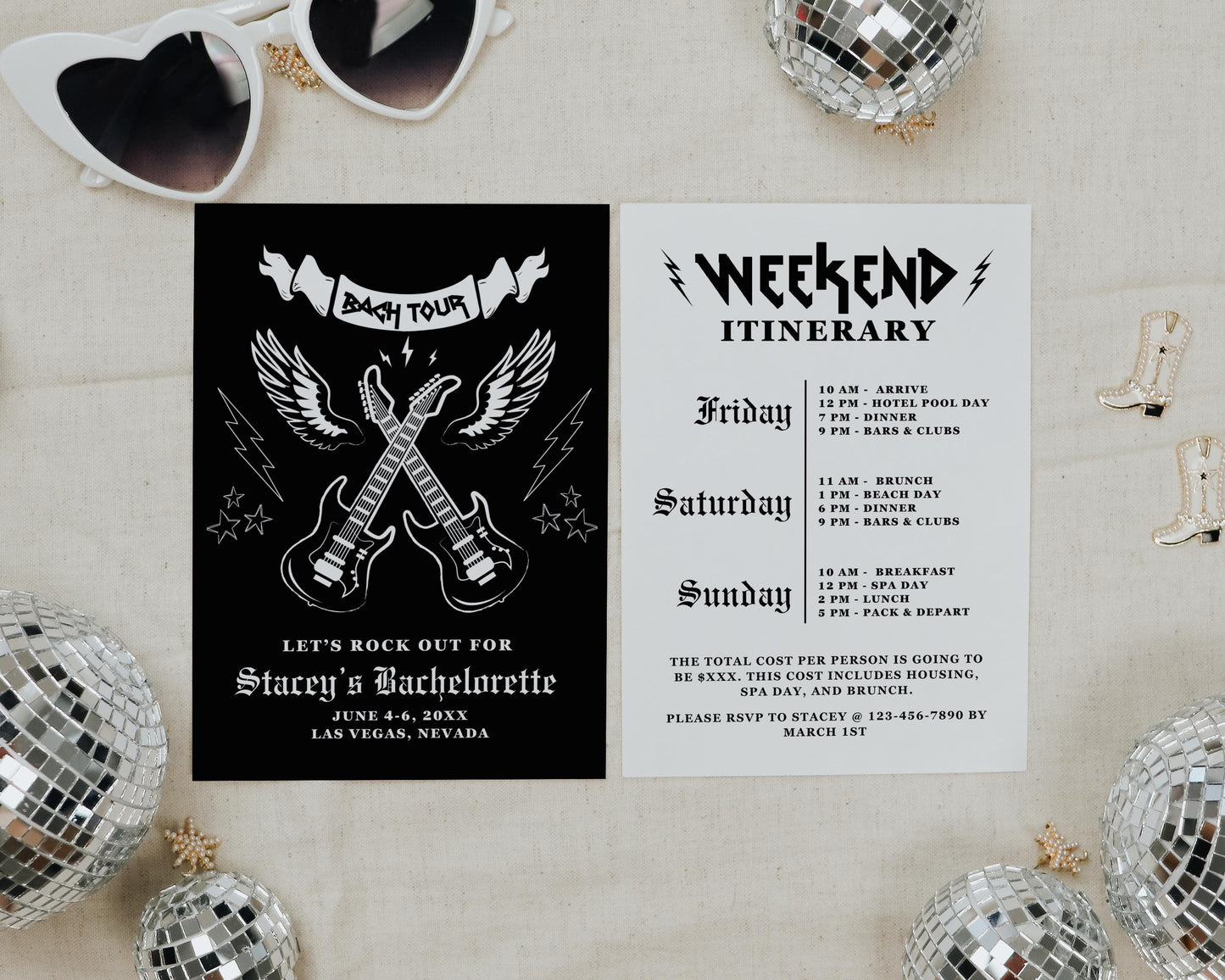 Farewell Tour Bachelorette Weekend Invitation and Itinerary Rock N Roll Bachelorette Party Rockabilly Bachelorette Invite Template Hen Party