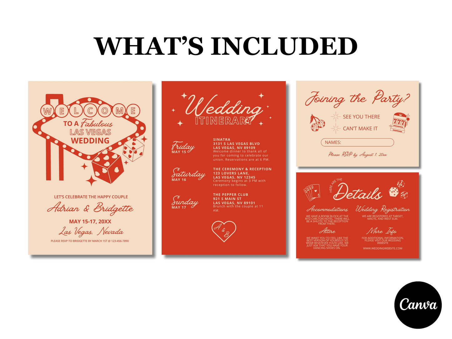 Las Vegas Wedding Weekend Itinerary Lucky in Love Wedding Itinerary Template Vintage Wedding Stationery Viva Las Vegas Wedding Theme Custom