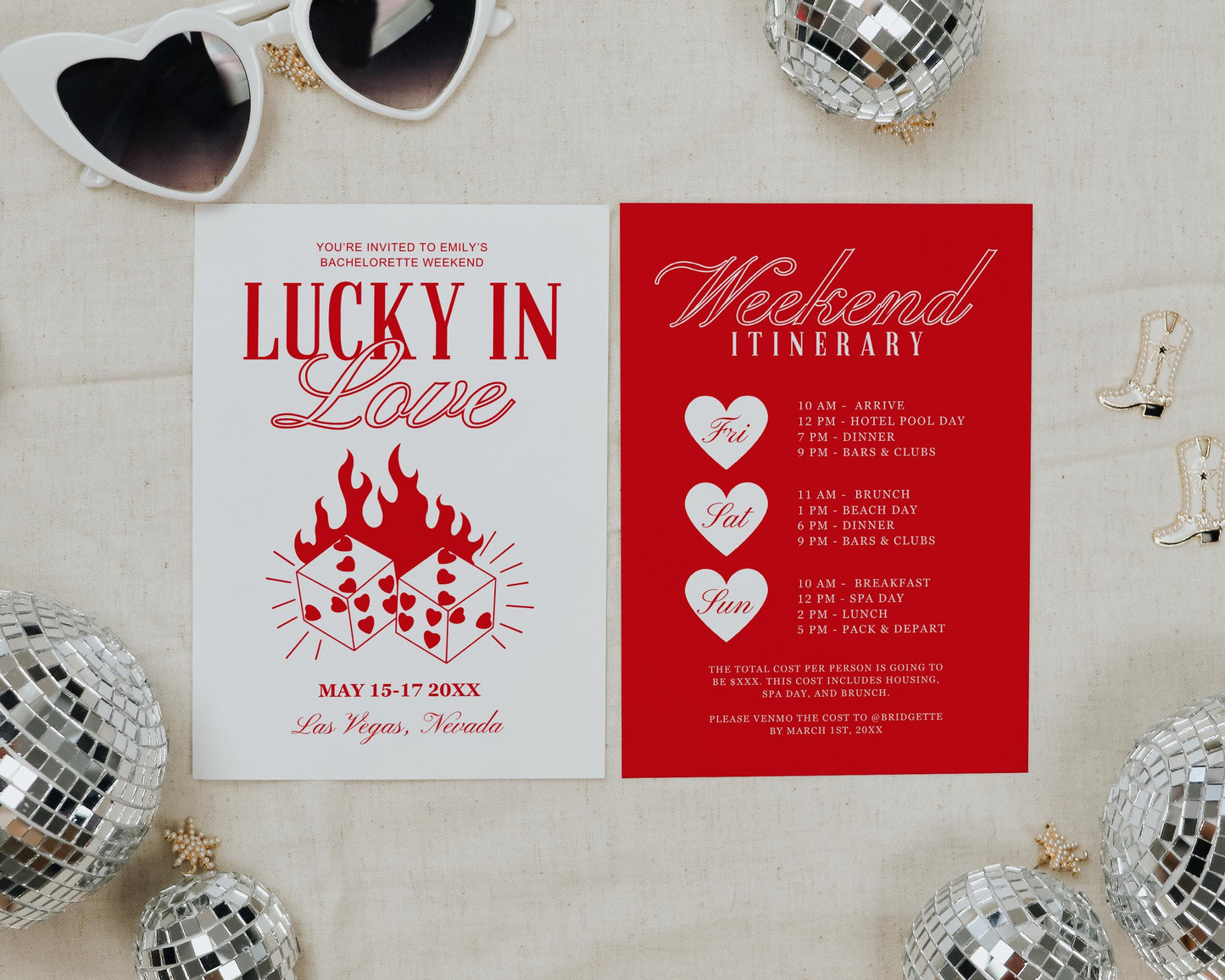 Lucky in Love Bachelorette Party Invitation Las Vegas Bachelorette Weekend Itinerary Template Casino Bachelorette Retro Hen Party Quirky