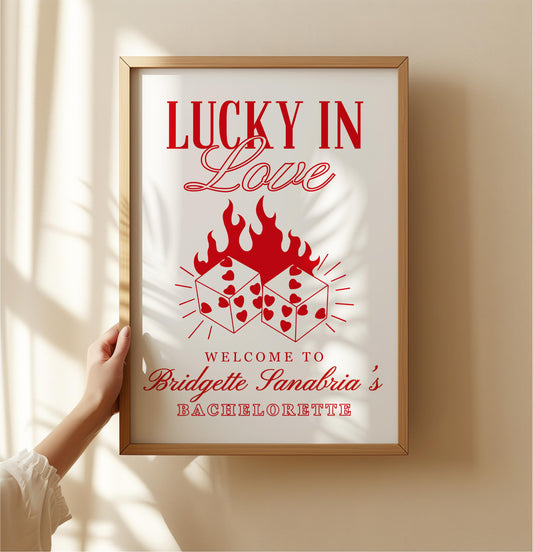 Lucky in Love Bachelorette Party Downloadable Welcome Sign TEMPLATE Las Vegas Bachelorette Pink Bachelorette Perfect Match Bach Party Sign