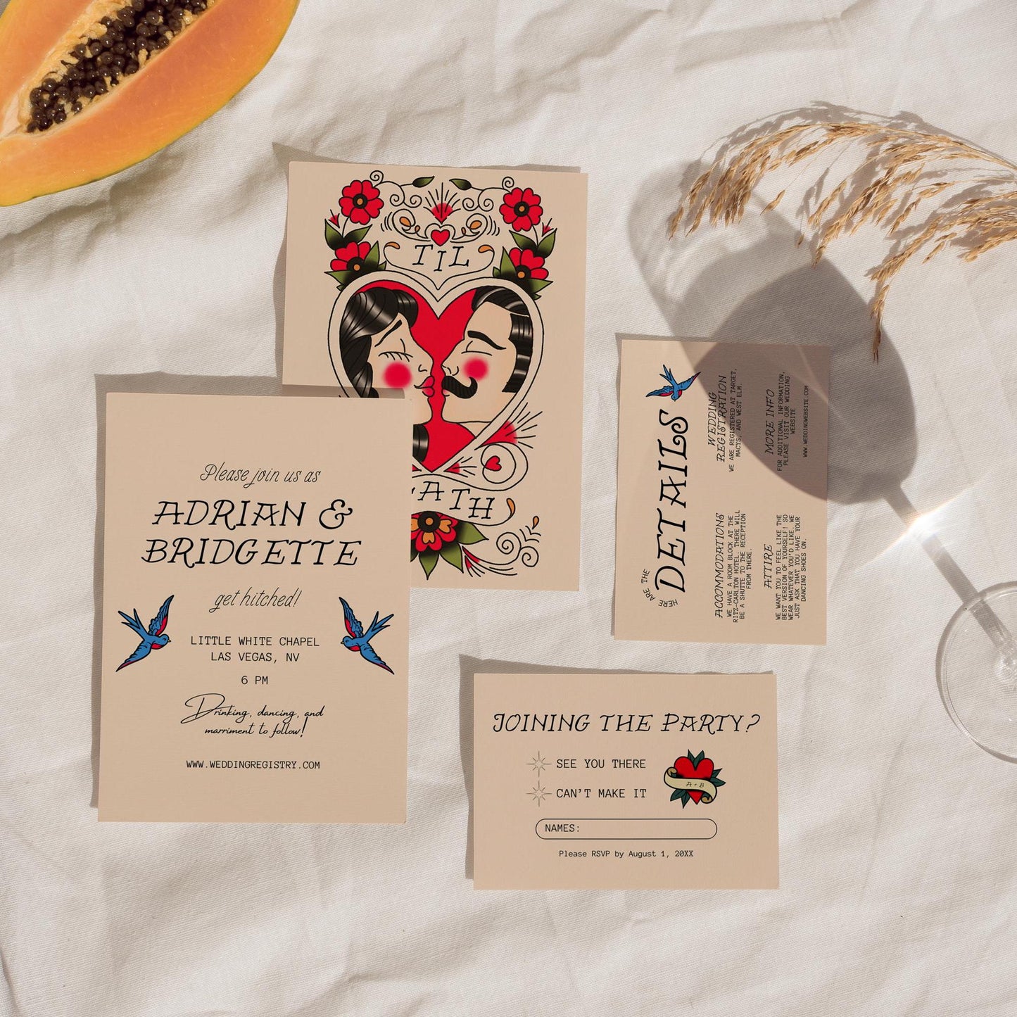 Traditional Tattoo Wedding Stationery Old School Tattoo Wedding Rock N Roll Vintage Wedding Tattoo Rockabilly Custom Wedding Suite Template