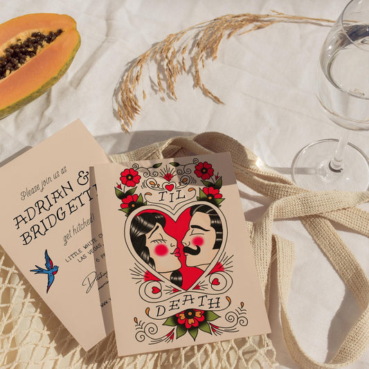 Wedding Invitation Traditional Tattoo Wedding Old School Tattoo Rock N Roll Vintage Wedding Stationery Tattoo Rockabilly Custom Invite