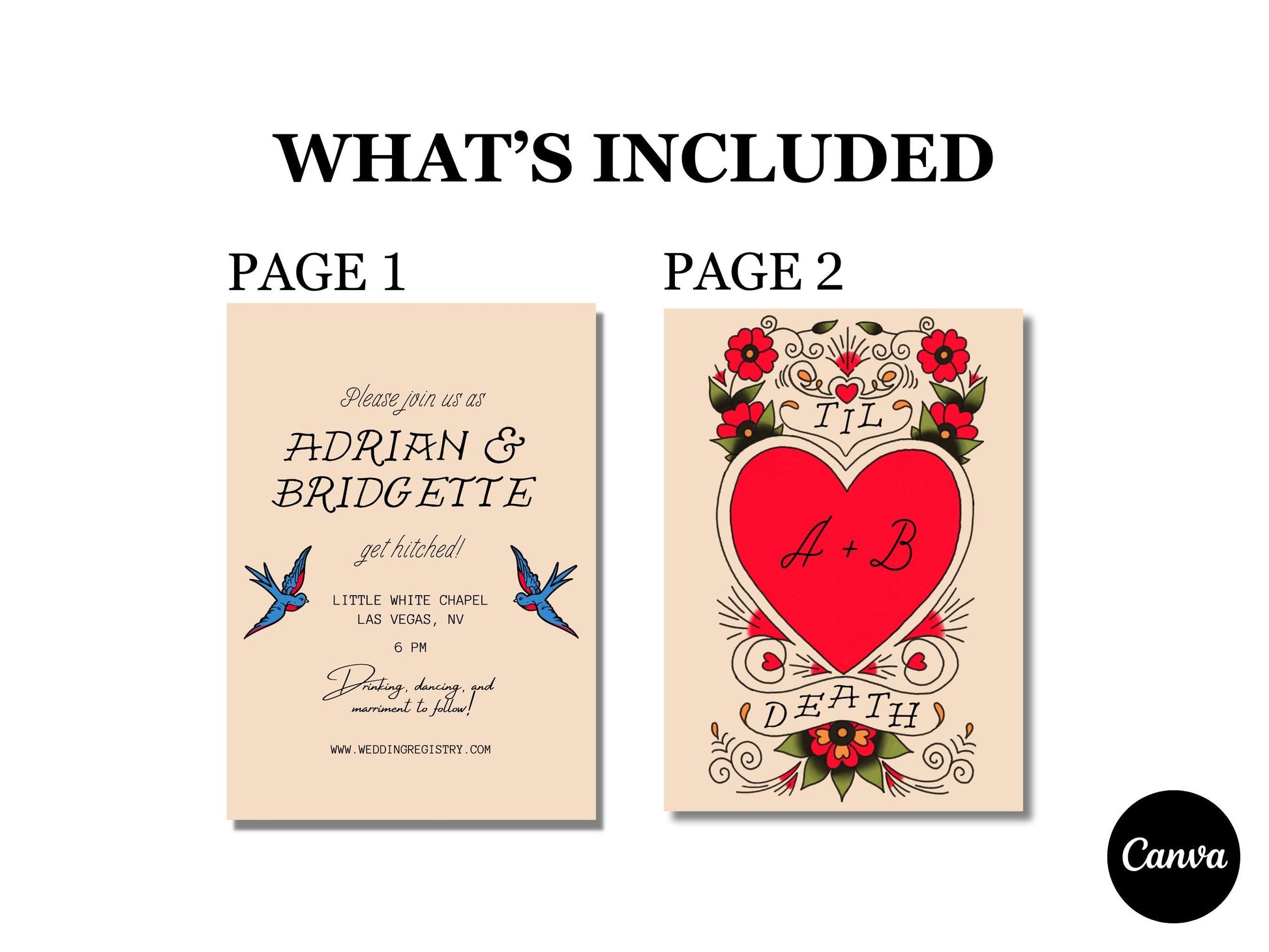 WEDDING INVITATION Traditional Tattoo Wedding Old School Tattoo Rock N Roll Vintage Wedding Stationery Tattoo Rockabilly Wedding Invite