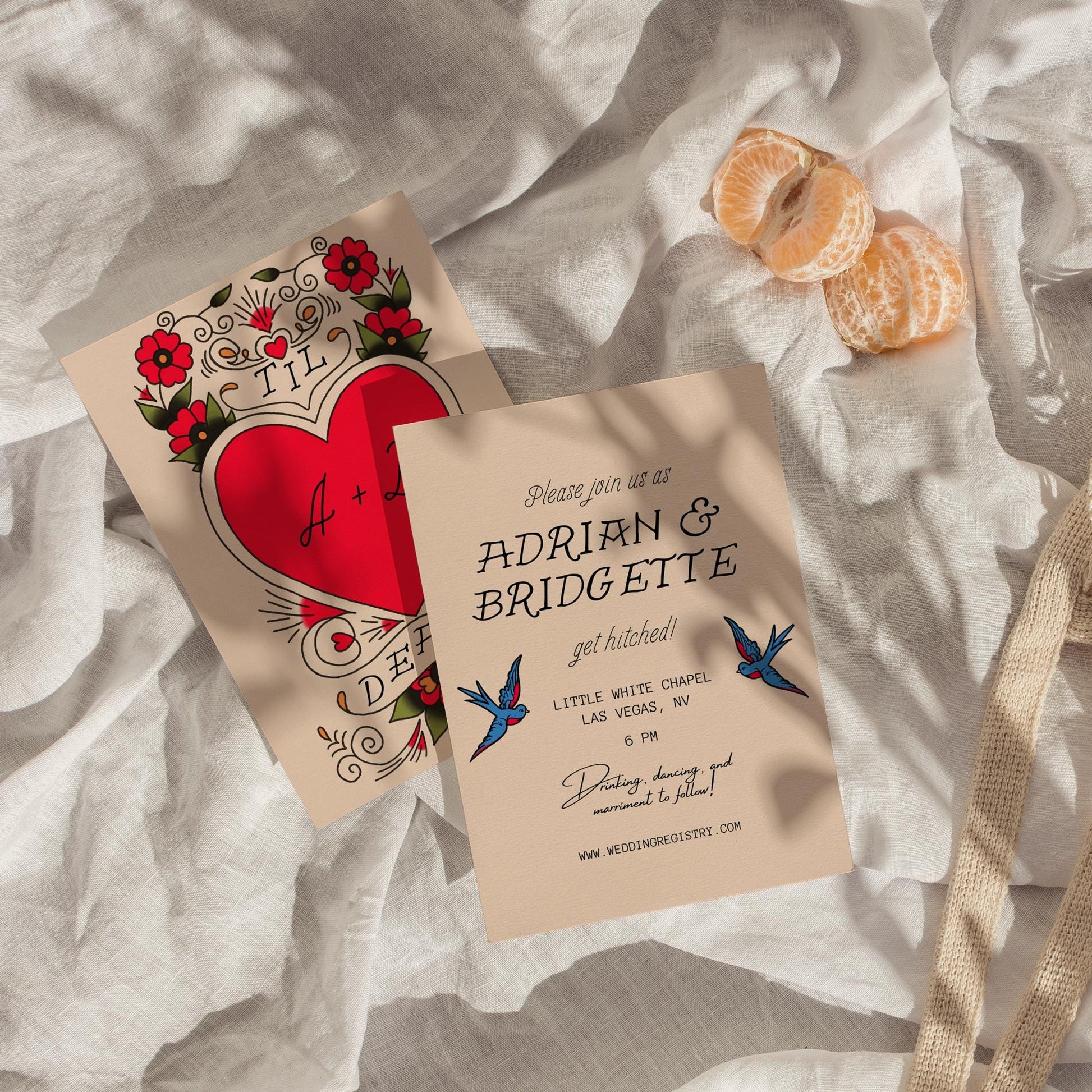WEDDING INVITATION Traditional Tattoo Wedding Old School Tattoo Rock N Roll Vintage Wedding Stationery Tattoo Rockabilly Wedding Invite