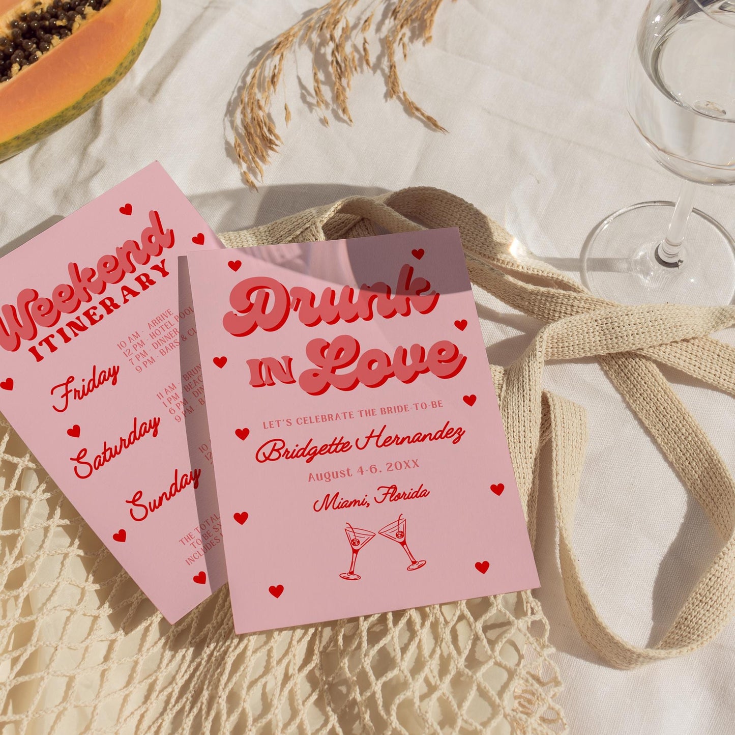 Drunk in Love Bachelorette Theme Invite Bachelorette Weekend Trip Itinerary Invite Girly Retro Bachelorette Party Invitation Retro