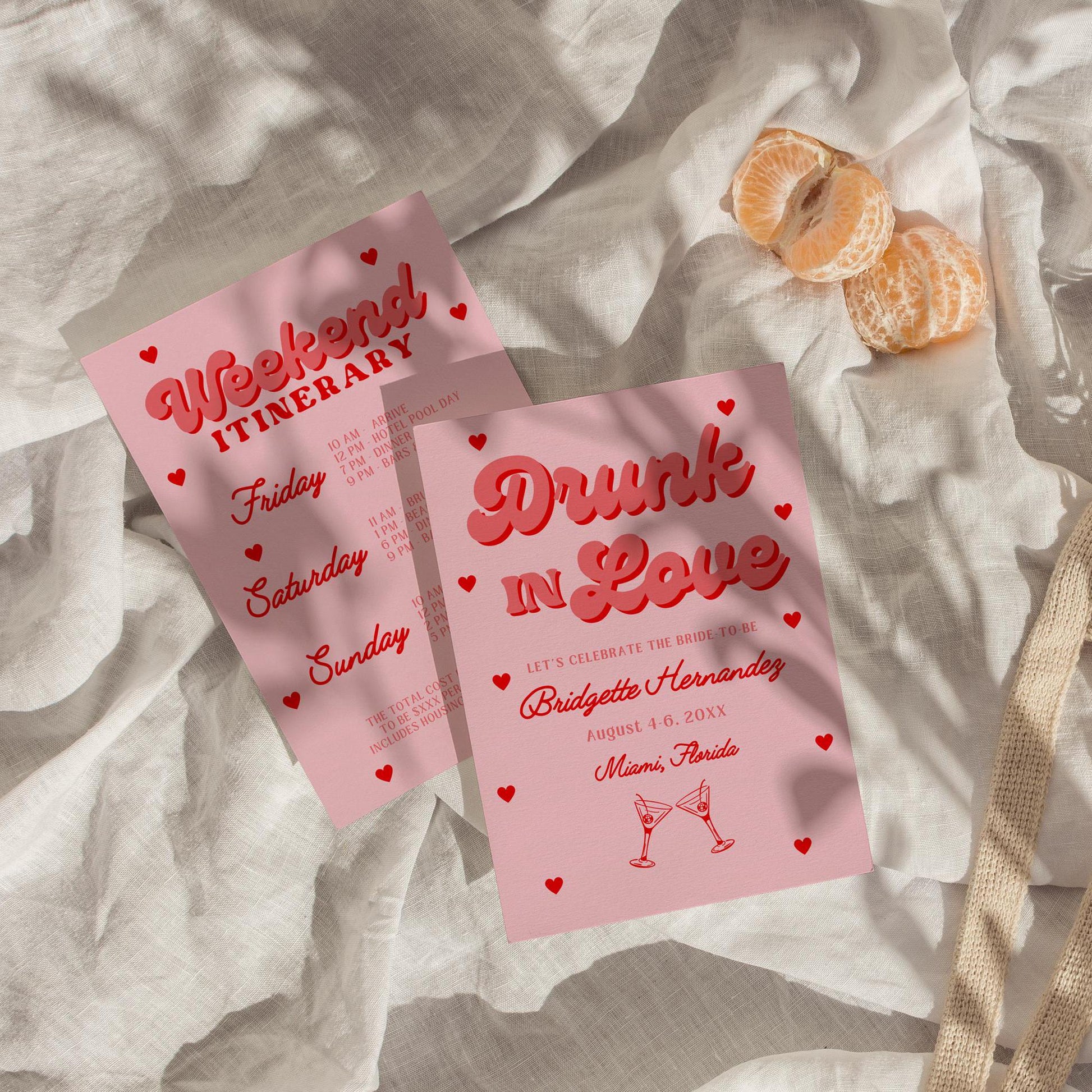 Drunk in Love Bachelorette Theme Invite Bachelorette Weekend Trip Itinerary Invite Girly Retro Bachelorette Party Invitation Retro