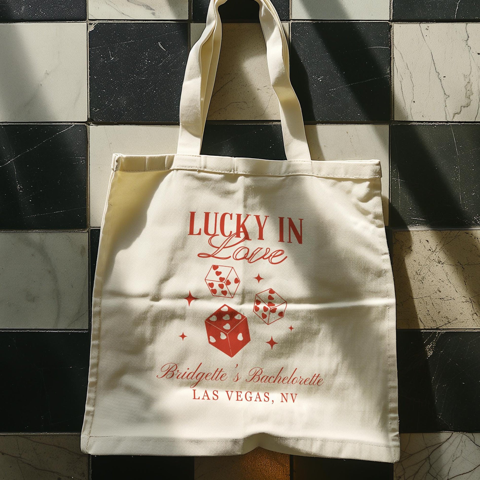 Lucky in Love Bachelorette Canvas Tote Bag Custom Bachelorette Gift Bridesmaid Gift Personalized Tote Bag Vegas Bachelorette Party Gift Tote