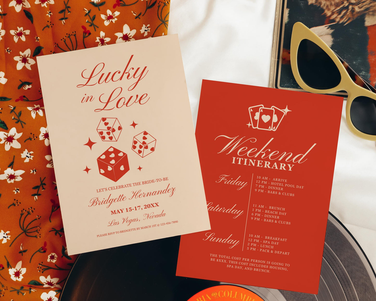 Lucky in Love Bachelorette Party Invitation Las Vegas Bachelorette Weekend Itinerary Template Vintage Wedding Stationery Hen Party Retro