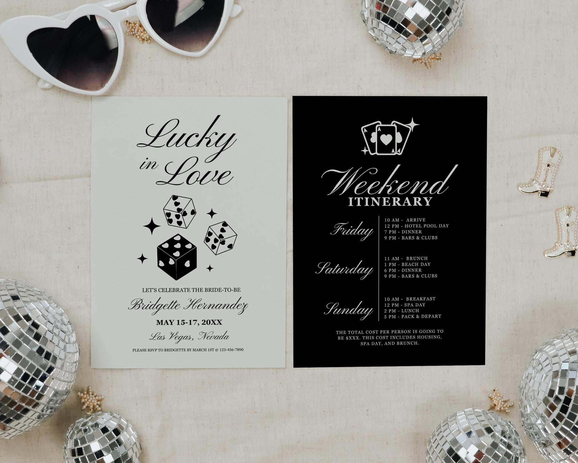 Lucky in Love Bachelorette Party Invitation Las Vegas Bachelorette Weekend Itinerary Template Vintage Vegas Bachelorette Custom Hen Party