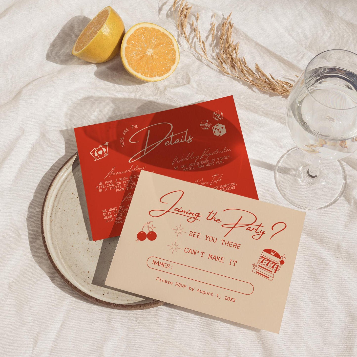 Lucky in Love Wedding Details and RSVP Cards Vegas Wedding Stationery Vintage Wedding Stationery Perfect Match Retro Vegas Wedding Template