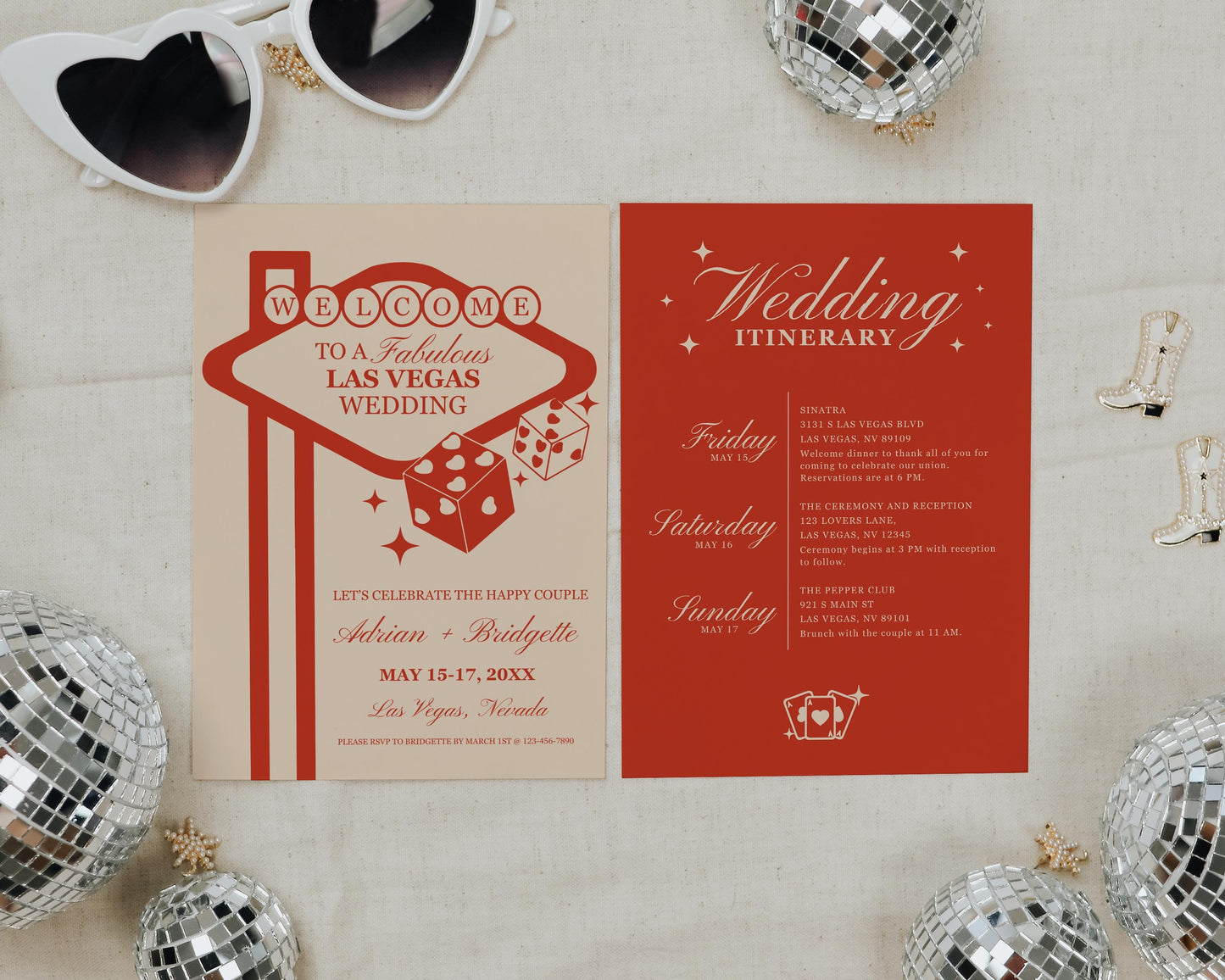 Las Vegas Wedding Weekend Itinerary Lucky in Love Wedding Itinerary Template Vintage Wedding Stationery Viva Las Vegas Wedding Perfect Match