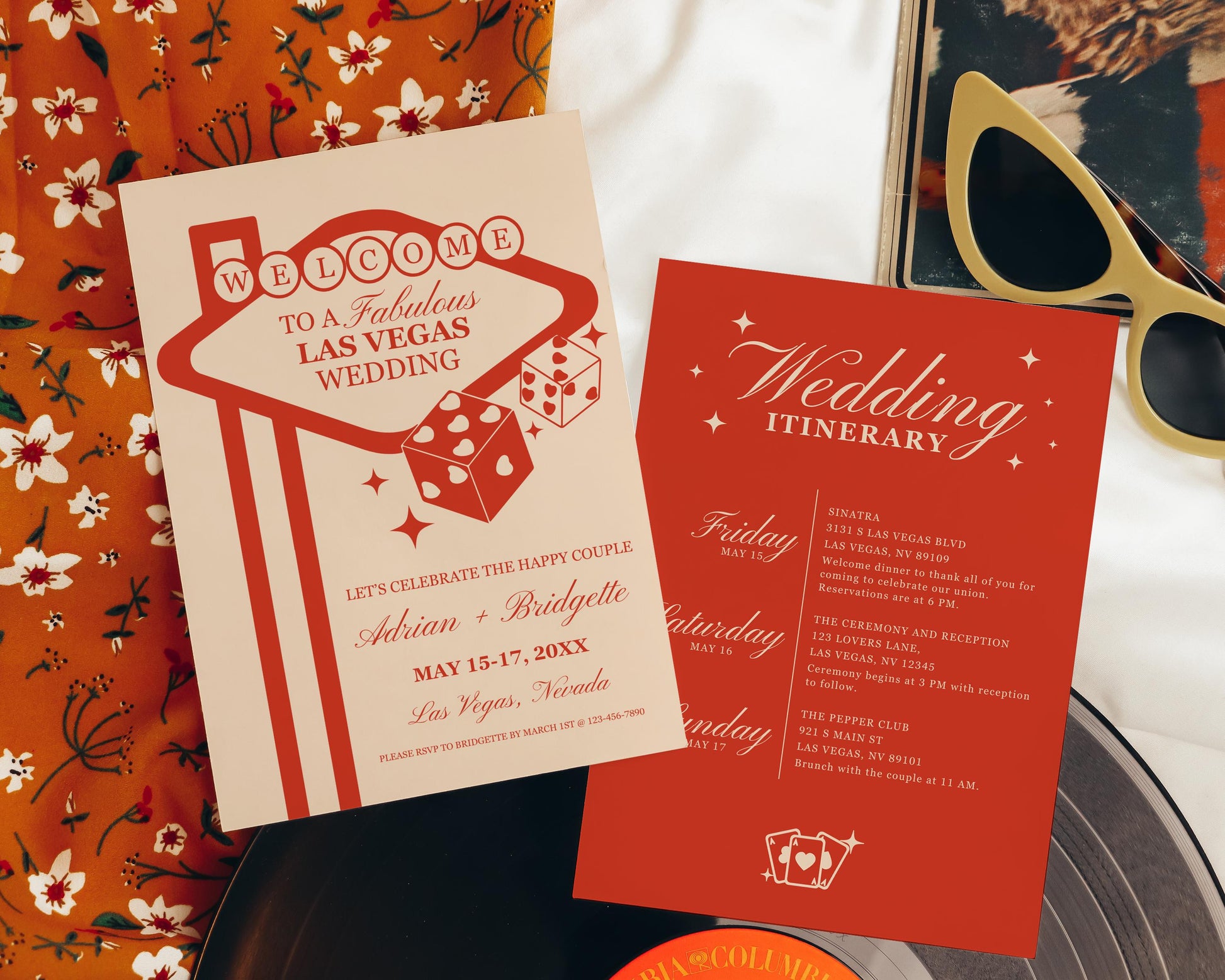 Las Vegas Wedding Weekend Itinerary Lucky in Love Wedding Itinerary Template Vintage Wedding Stationery Viva Las Vegas Wedding Perfect Match