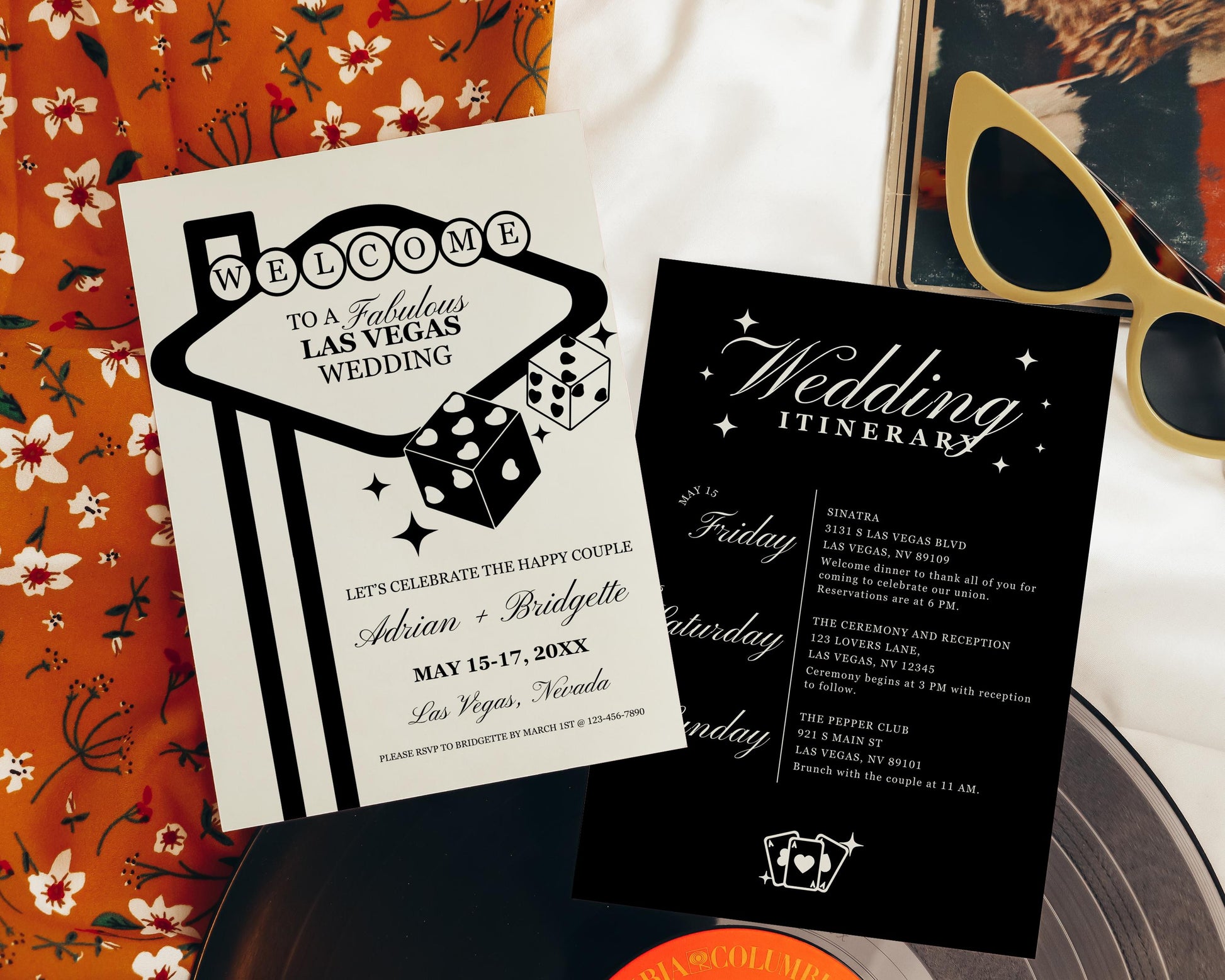 Las Vegas Wedding Weekend Itinerary Lucky in Love Wedding Itinerary Template Vintage Wedding Stationery Viva Las Vegas Wedding Perfect Match