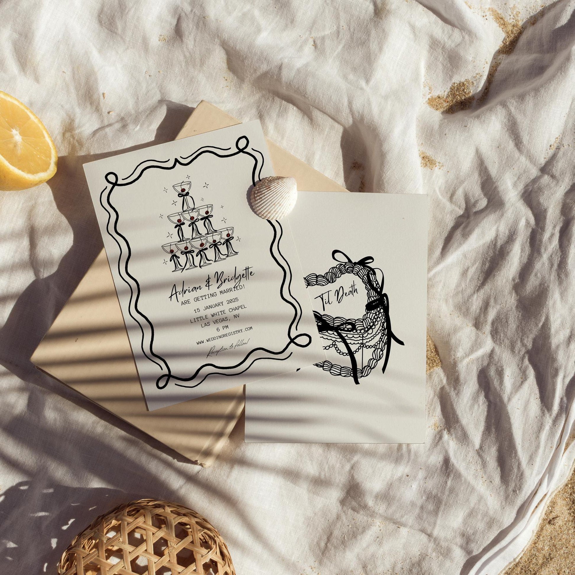 QUIRKY WEDDING STATIONERY Template Handwritten Vintage Wedding Invite Hand Drawn Scribble Illustration Whimsical Wedding Invite Funky Invite