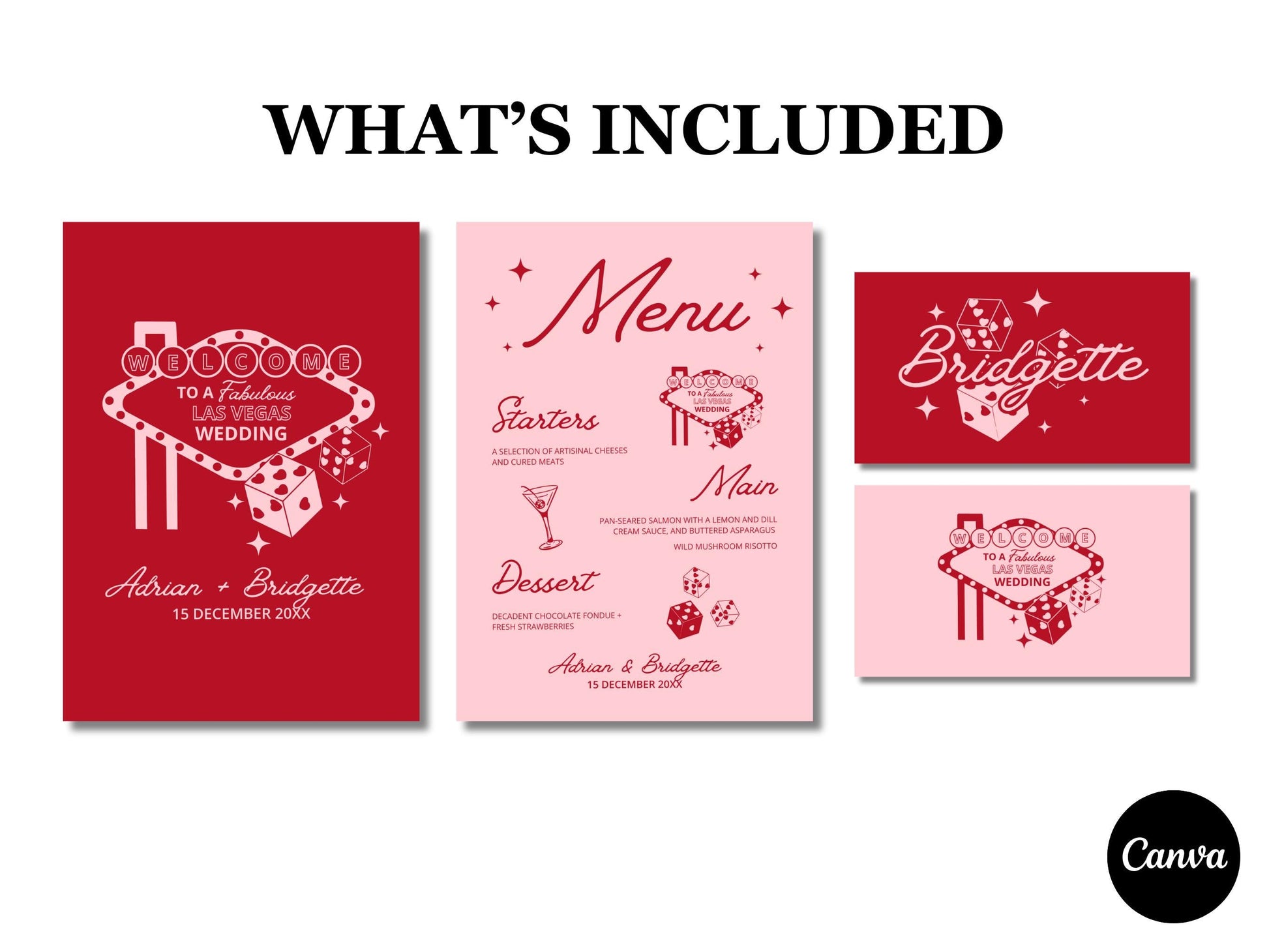 WEDDING MENU and Place Cards Hand Drawn Vegas Wedding Stationery Playing Cards Lucky in Love Wedding Menu Template Vintage Wedding Las Vegas