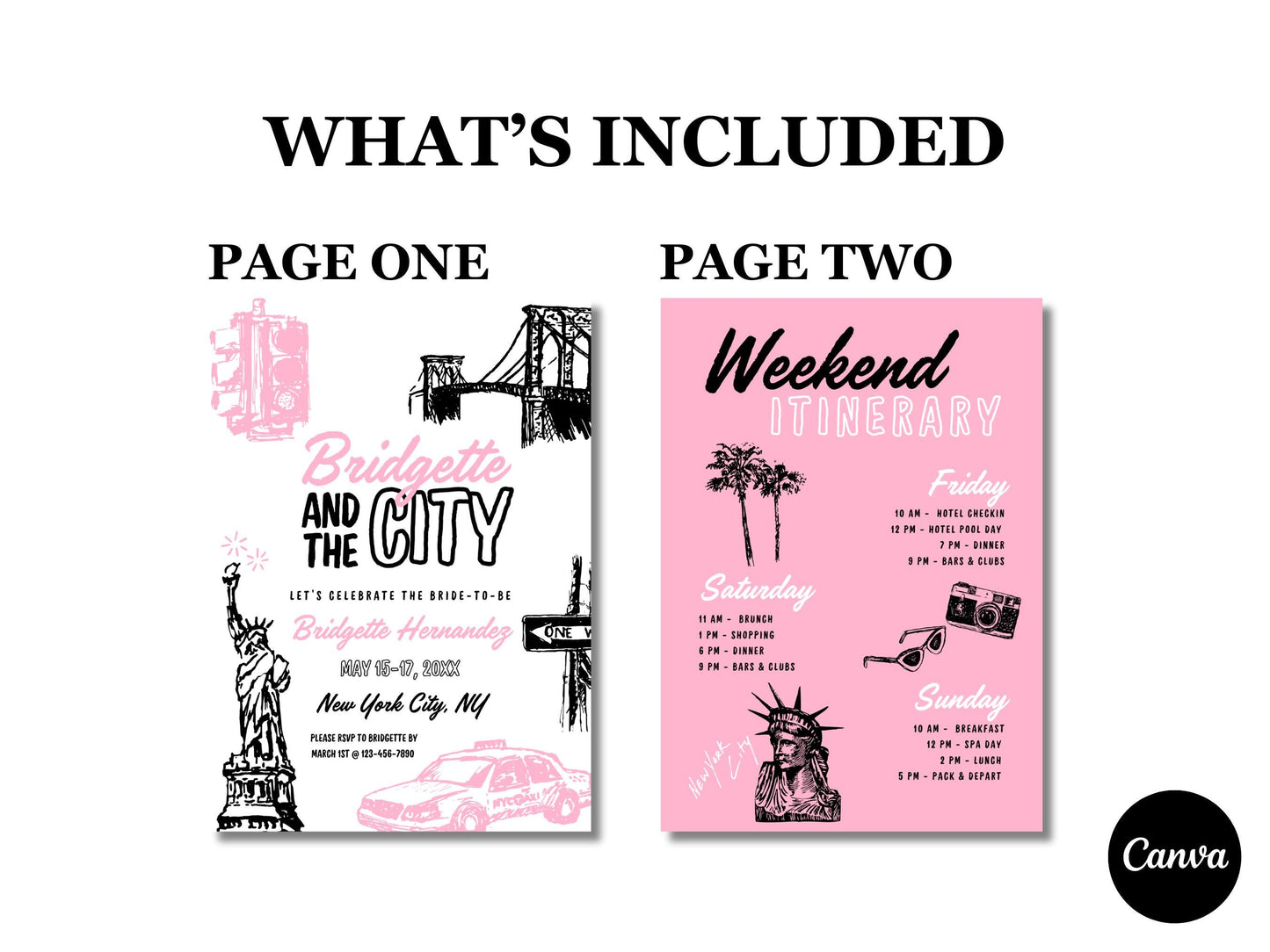 And The City Bachelorette Invite Girls Night Out New York City Bachelorette Party Itinerary Template Editable Printable NYC Bachelorette