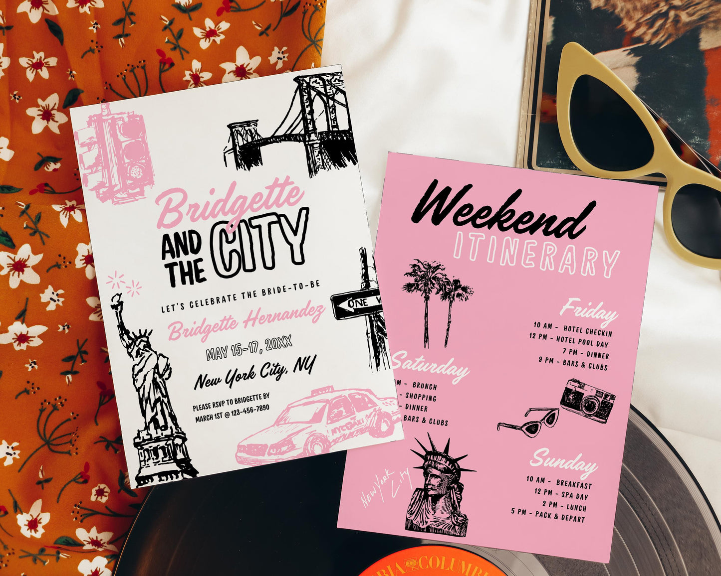 And The City Bachelorette Invite Girls Night Out New York City Bachelorette Party Itinerary Template Editable Printable NYC Bachelorette