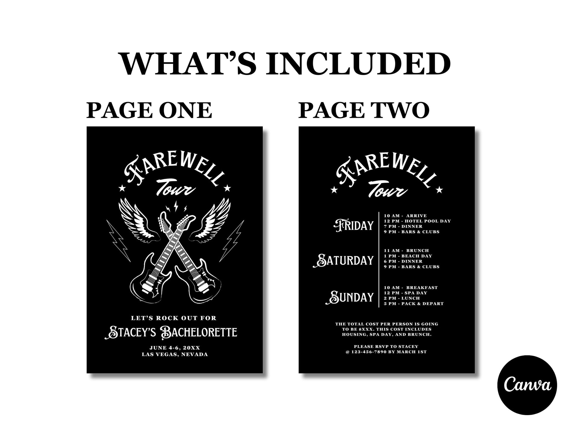 Farewell Tour Bachelorette Weekend Invitation and Itinerary Rock N Roll Bachelorette Party Rockabilly Bachelorette Invite Template Hen Party