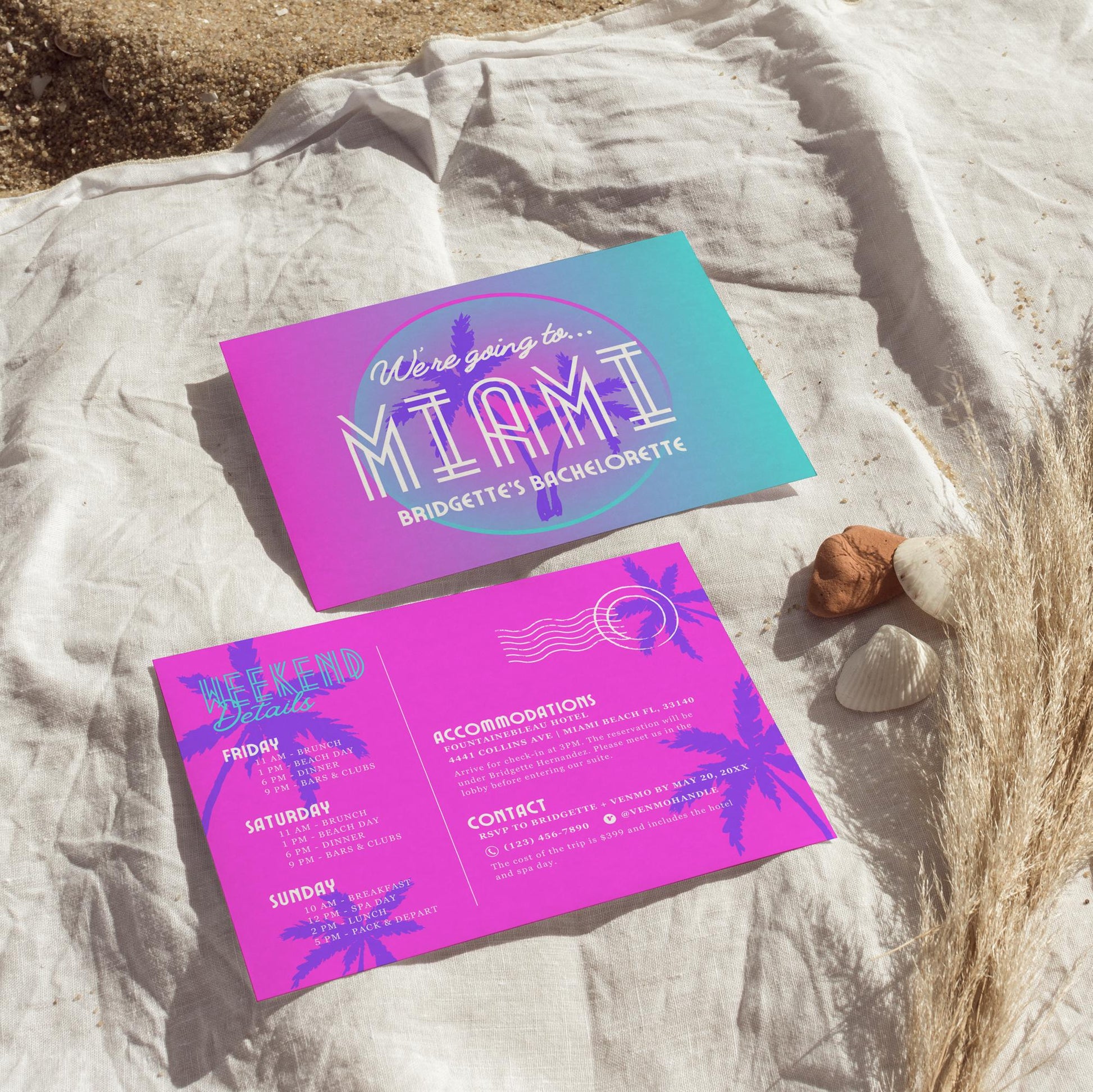 Miami Bachelorette Itinerary Miami Bachelorette Post Card Travel Itinerary Template Miami Vice Bachelorette Party Itinerary Template