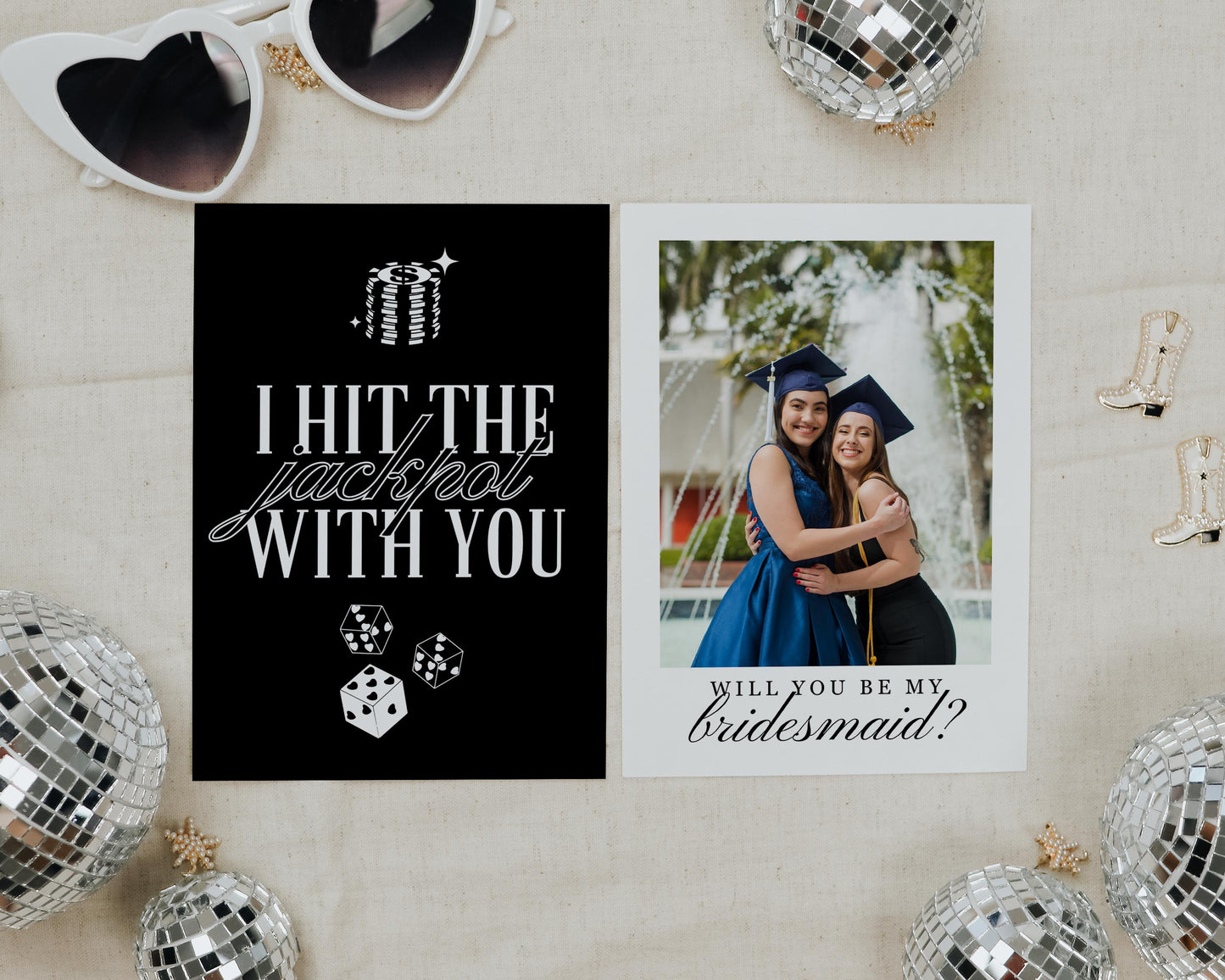 Bridesmaid Proposal Las Vegas Wedding Hit the Jackpot With You Bridesmaid Proposal Photo Card Vegas Wedding Lucky in Love Wedding Theme