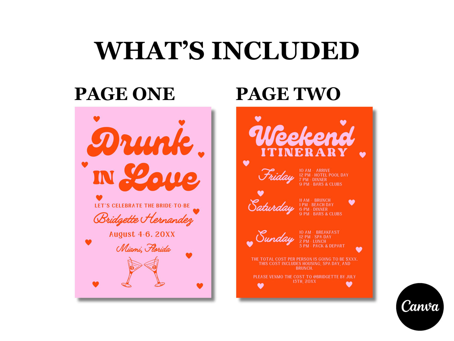 Drunk in Love Bachelorette Theme Invite Bachelorette Weekend Trip Itinerary Invite Girly Bachelorette Party Invitation Retro Hen's Party