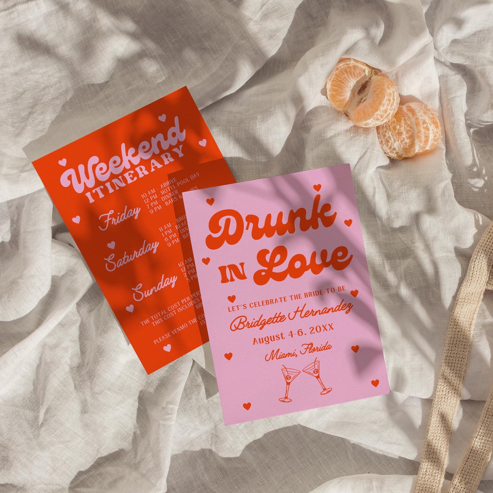 Drunk in Love Bachelorette Theme Invite Bachelorette Weekend Trip Itinerary Invite Girly Bachelorette Party Invitation Retro Hen's Party