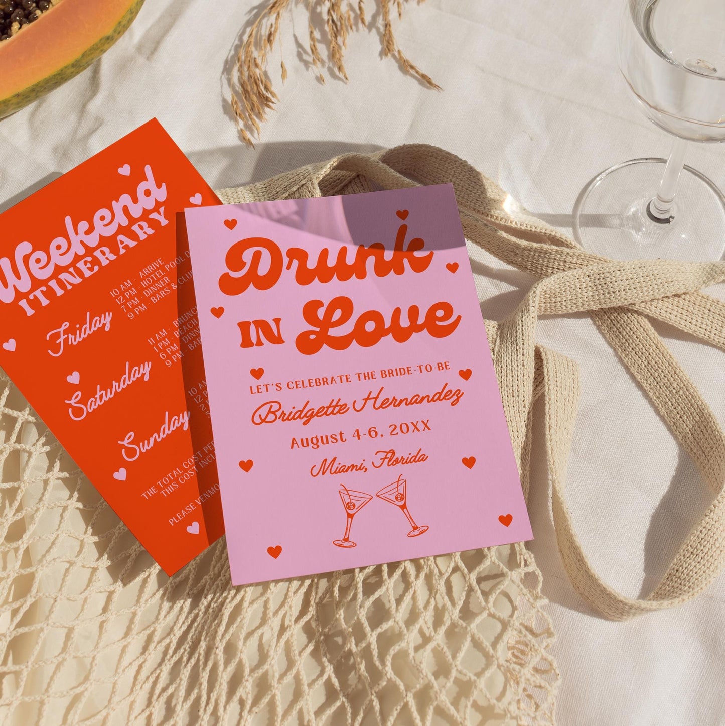 Drunk in Love Bachelorette Theme Invite Bachelorette Weekend Trip Itinerary Invite Girly Bachelorette Party Invitation Retro Hen's Party