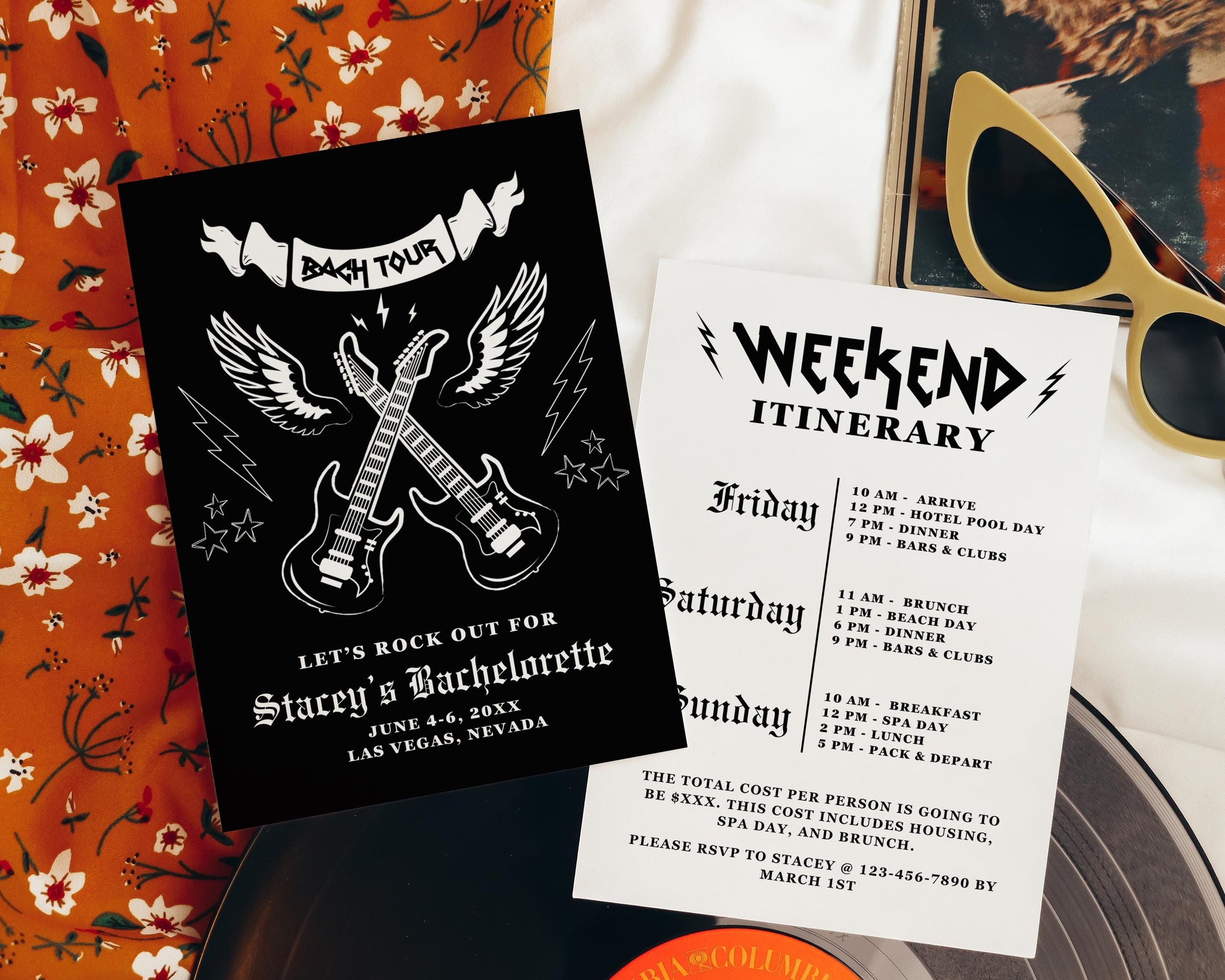 Farewell Tour Bachelorette Weekend Invitation and Itinerary Rock N Roll Bachelorette Party Rockabilly Bachelorette Invite Template Hen Party