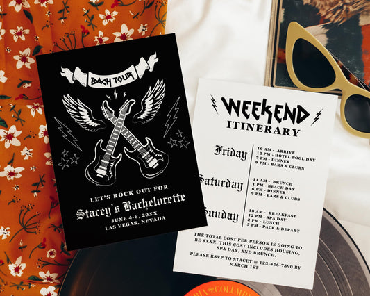 Farewell Tour Bachelorette Weekend Invitation and Itinerary Rock N Roll Bachelorette Party Rockabilly Bachelorette Invite Template Hen Party